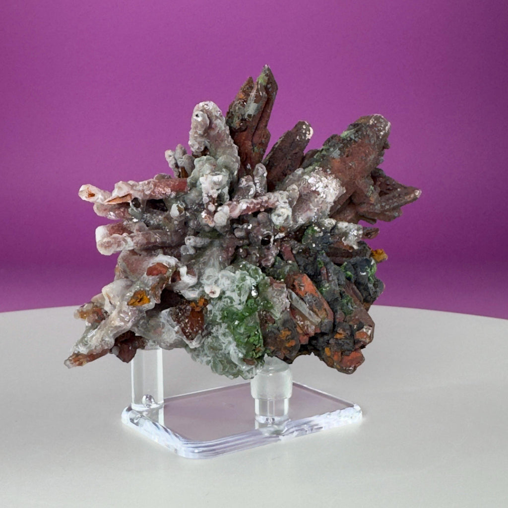 Red Clay Quartz Crystal Cluster from Tinejdad, Morocco with Acrylic Display Stand