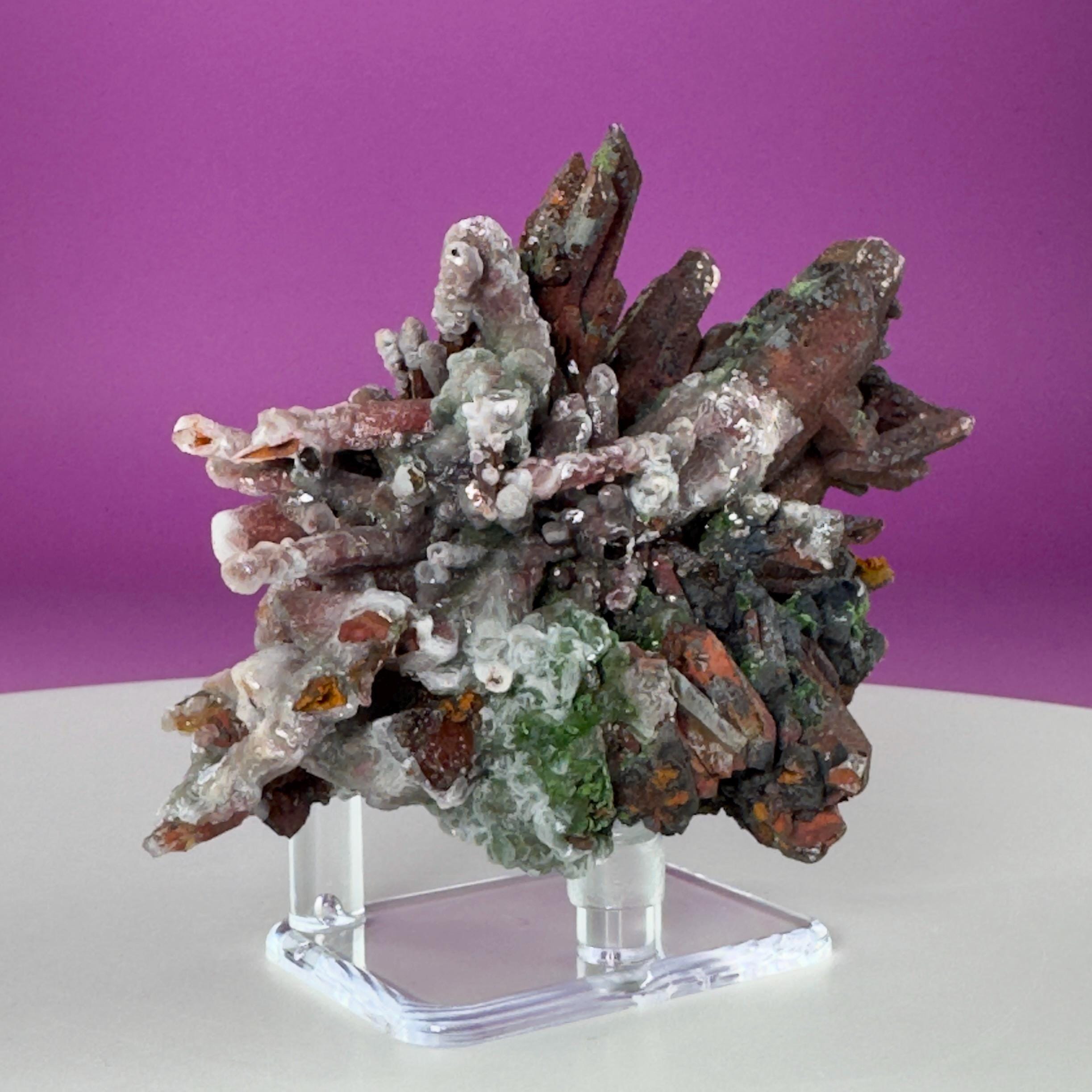 Red Clay Quartz Crystal Cluster from Tinejdad, Morocco with Acrylic Display Stand