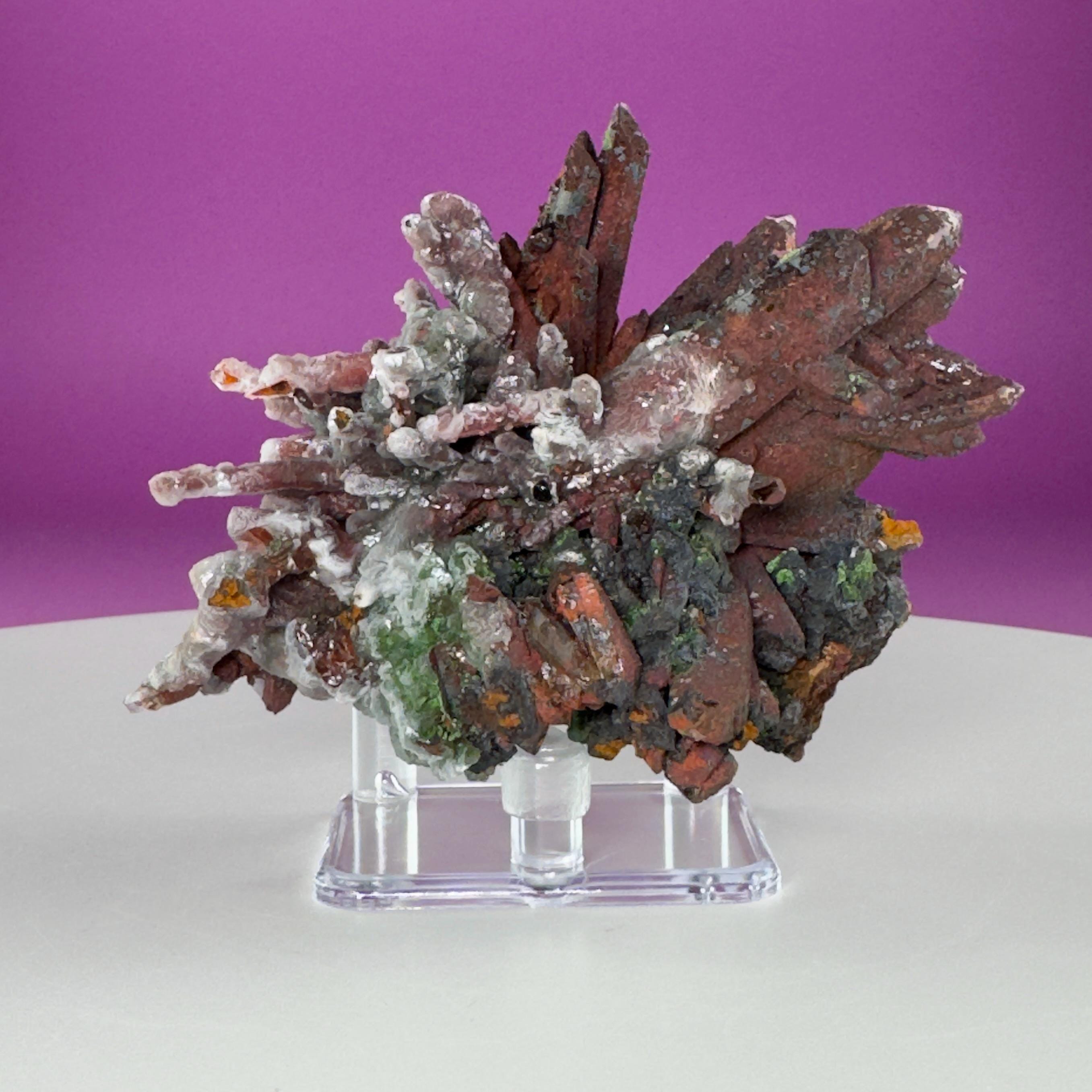 Red Clay Quartz Crystal Cluster from Tinejdad, Morocco with Acrylic Display Stand