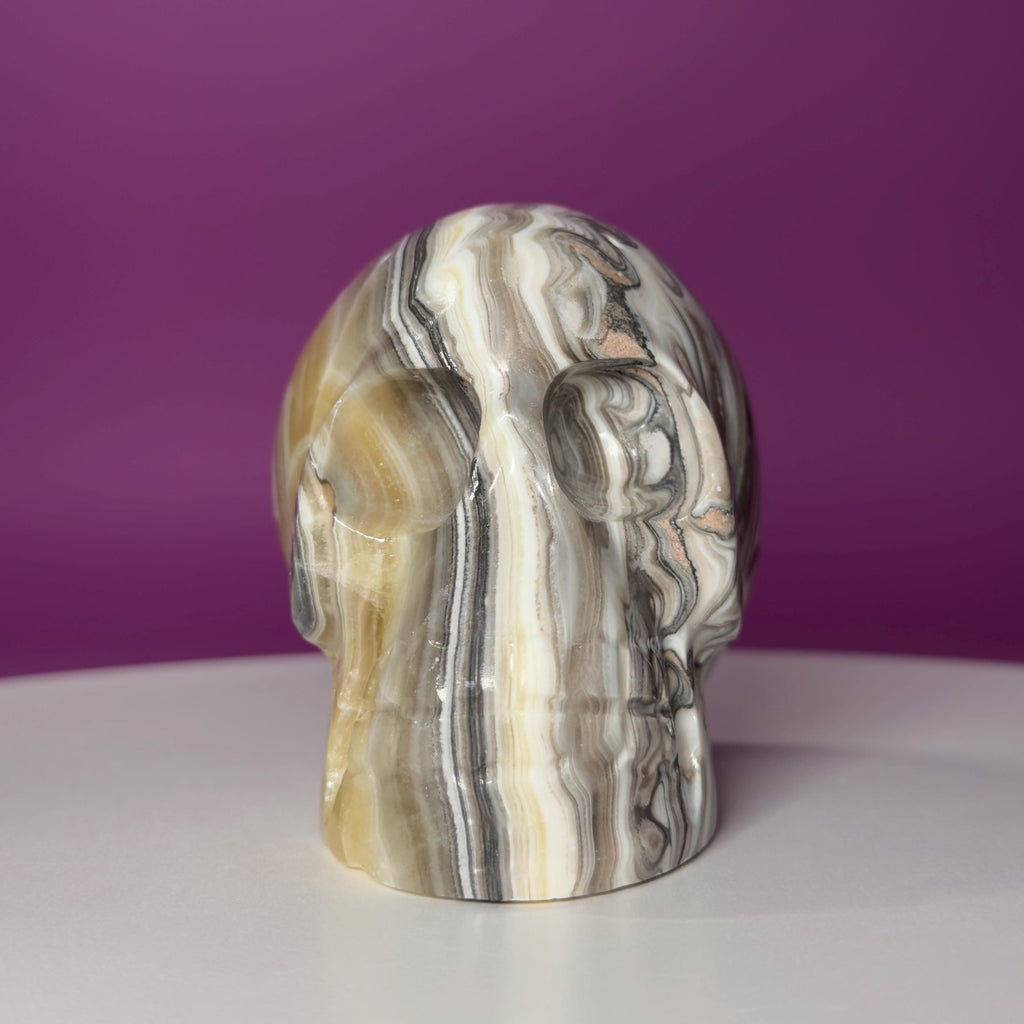 Zebra Calcite Skull from Mexico | Large Banded Crystal Skull | Collector Display