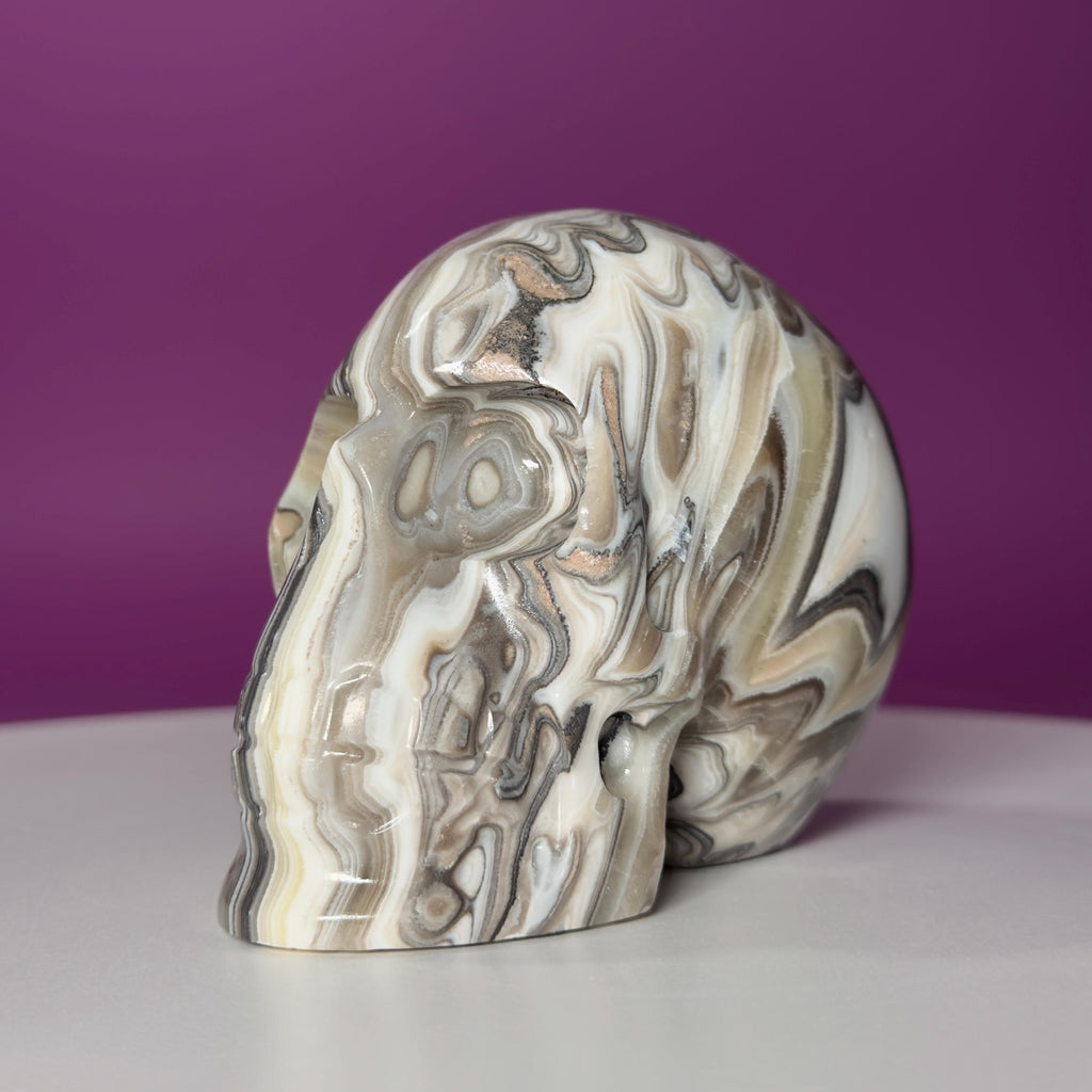 Zebra Calcite Skull from Mexico | Large Banded Crystal Skull | Collector Display