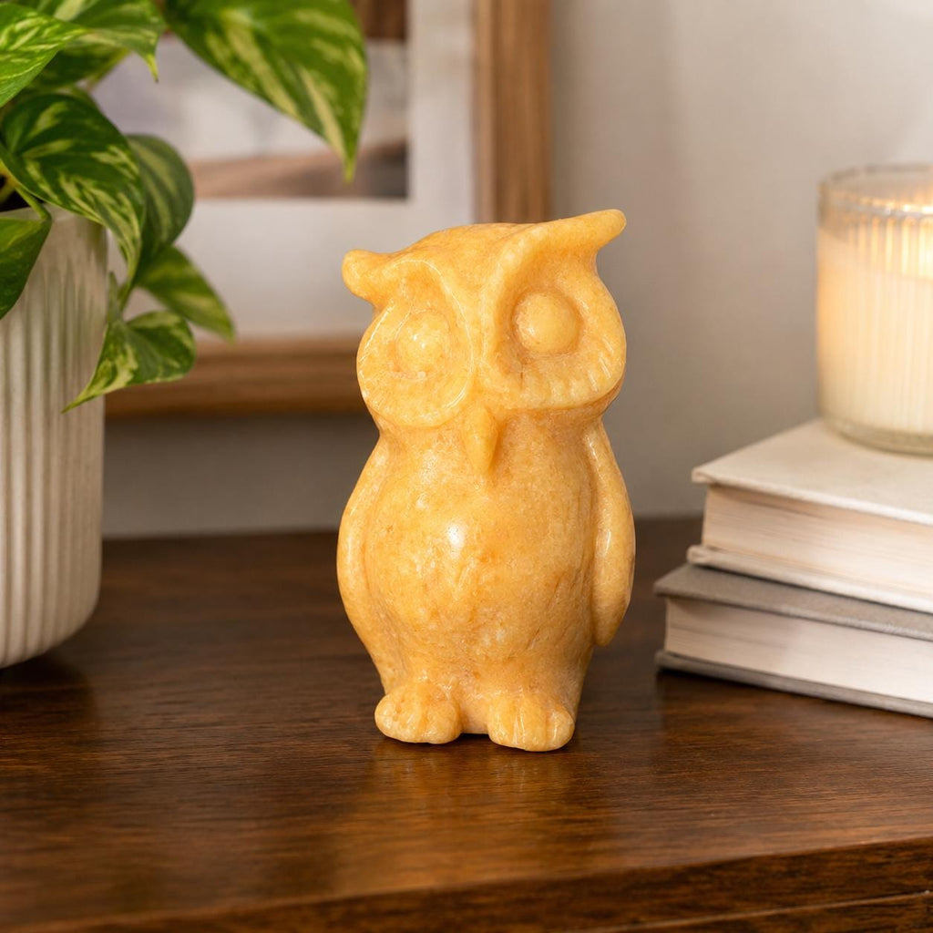 Orange Calcite Owl Carving | Natural Crystal Owl | Wisdom Decor | 4.14 Inch Collector Piece