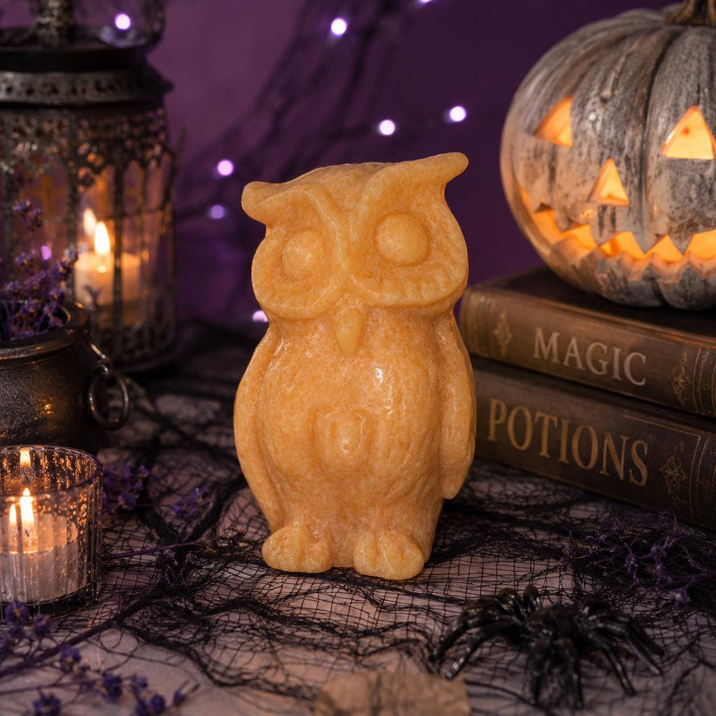 Orange Calcite Owl Carving | Natural Crystal Owl | Wisdom Decor | 4.14 Inch Collector Piece