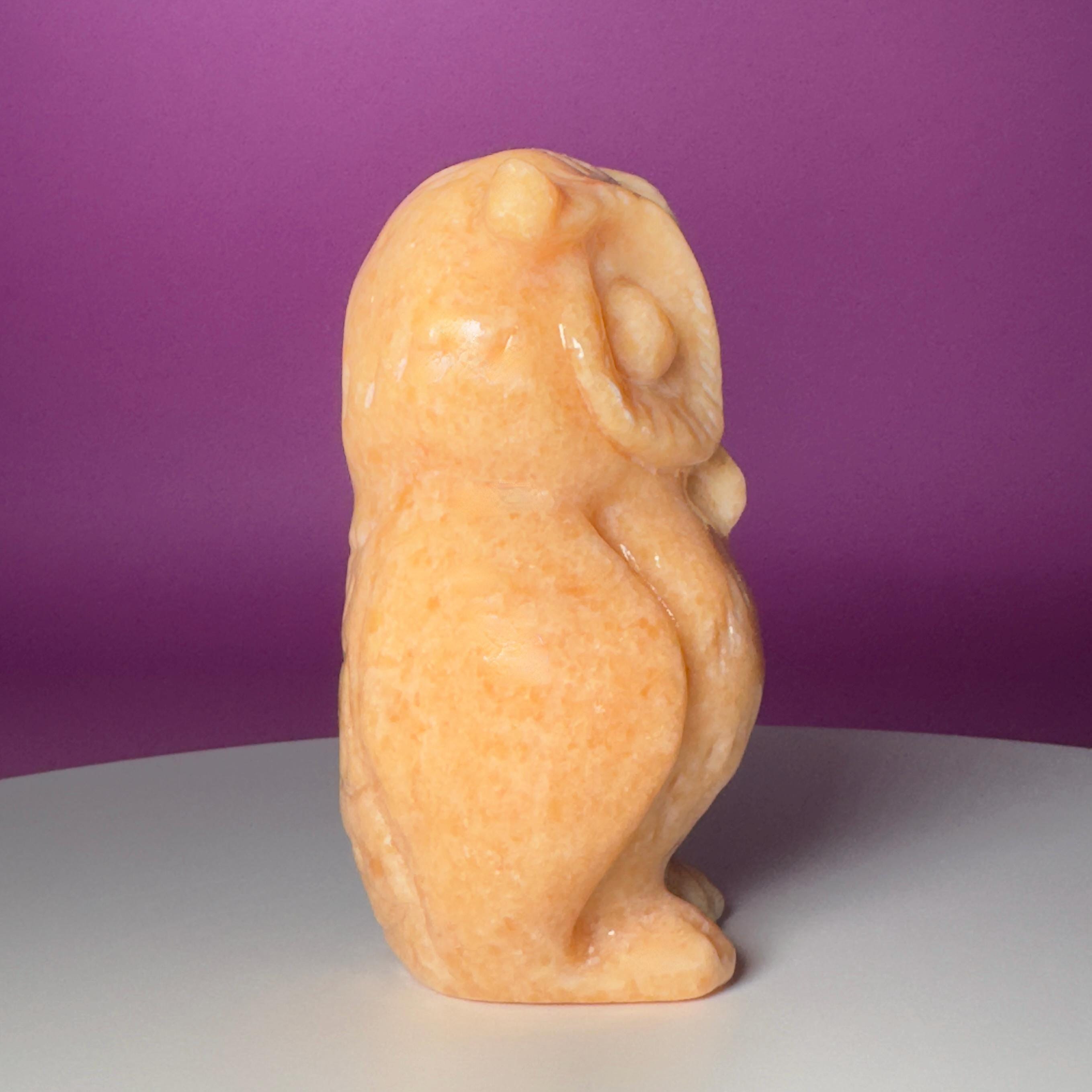 Orange Calcite Owl Carving | Natural Crystal Owl | Wisdom Decor | 4.14 Inch Collector Piece