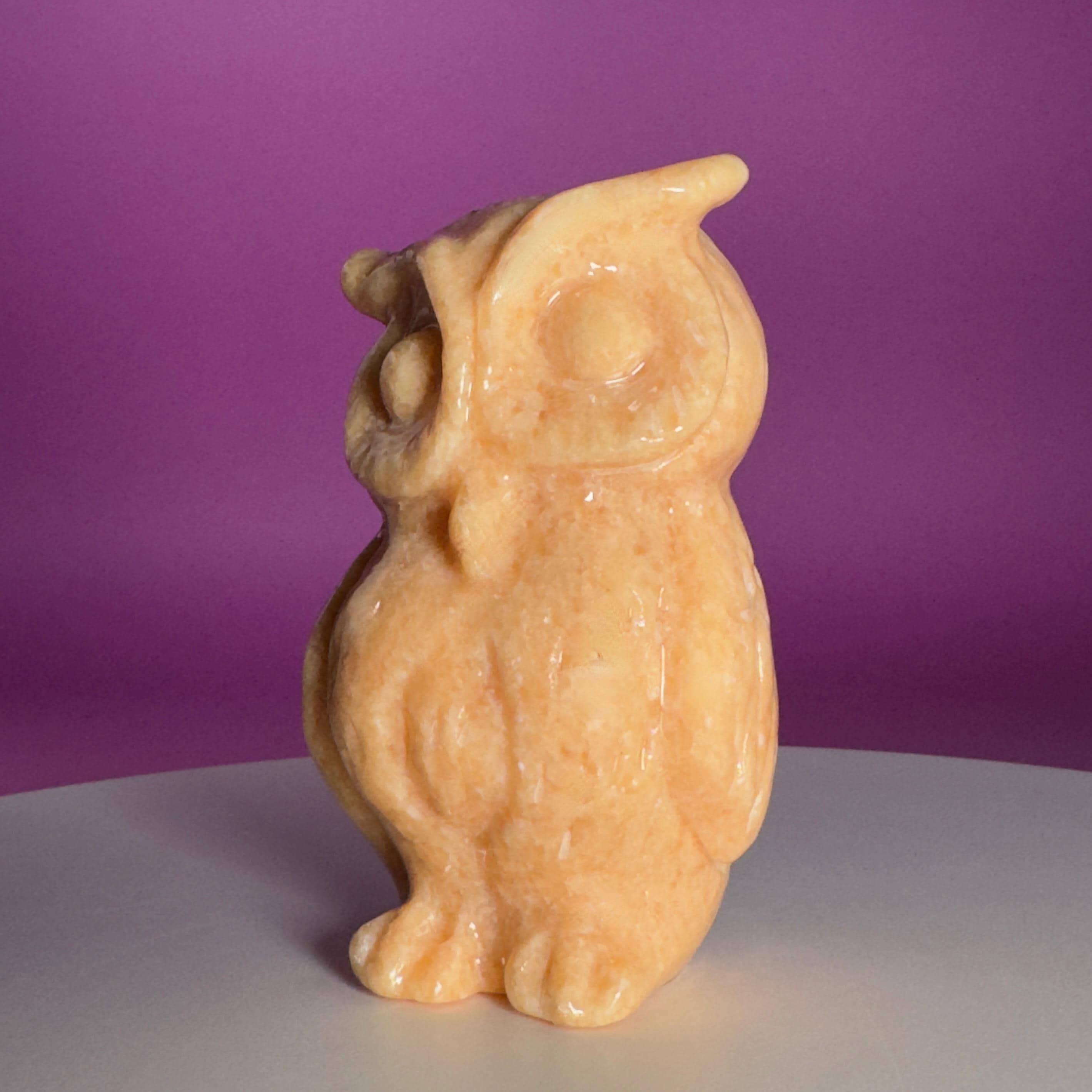 Orange Calcite Owl Carving | Natural Crystal Owl | Wisdom Decor | 4.14 Inch Collector Piece
