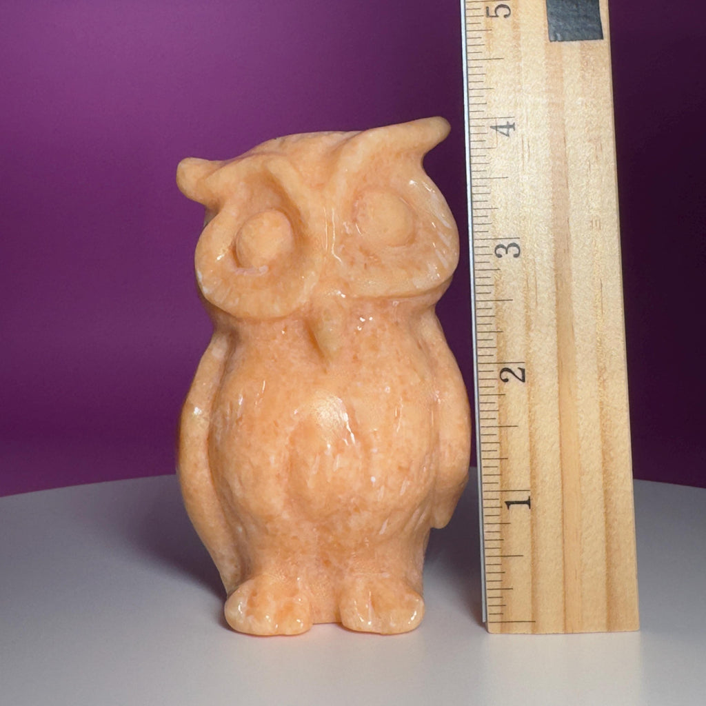 Orange Calcite Owl Carving | Natural Crystal Owl | Wisdom Decor | 4.14 Inch Collector Piece