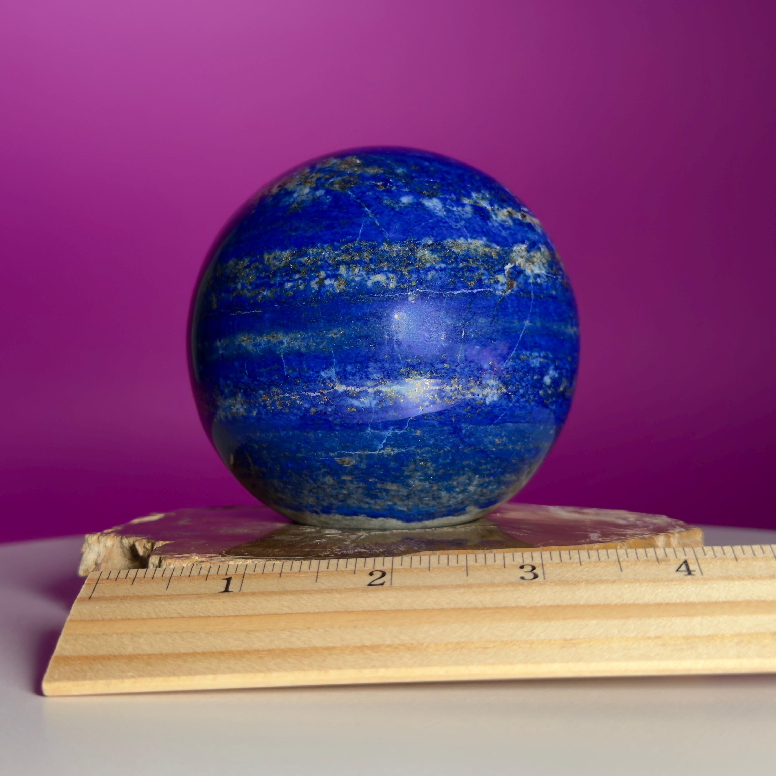 Lapis Lazuli Sphere on Petrified Wood Stand | Collector Quality Blue Crystal Display | One of a Kind | Akoni Crystals