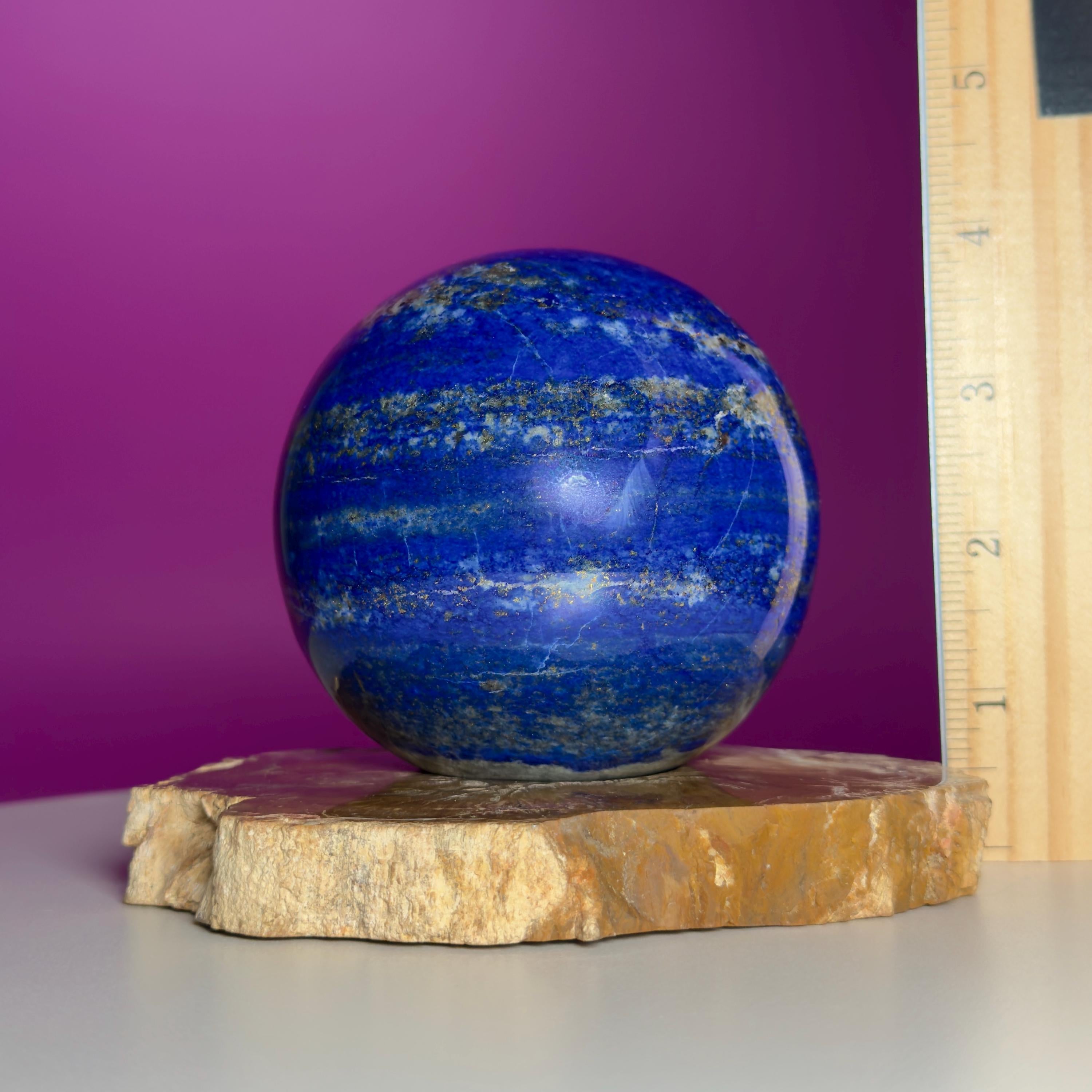 Lapis Lazuli Sphere on Petrified Wood Stand | Collector Quality Blue Crystal Display | One of a Kind | Akoni Crystals