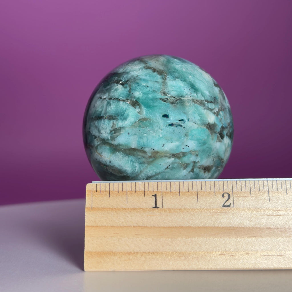 Amazonite & Smoky Quartz Sphere with Acrylic Stand – 66mm Collector Crystal