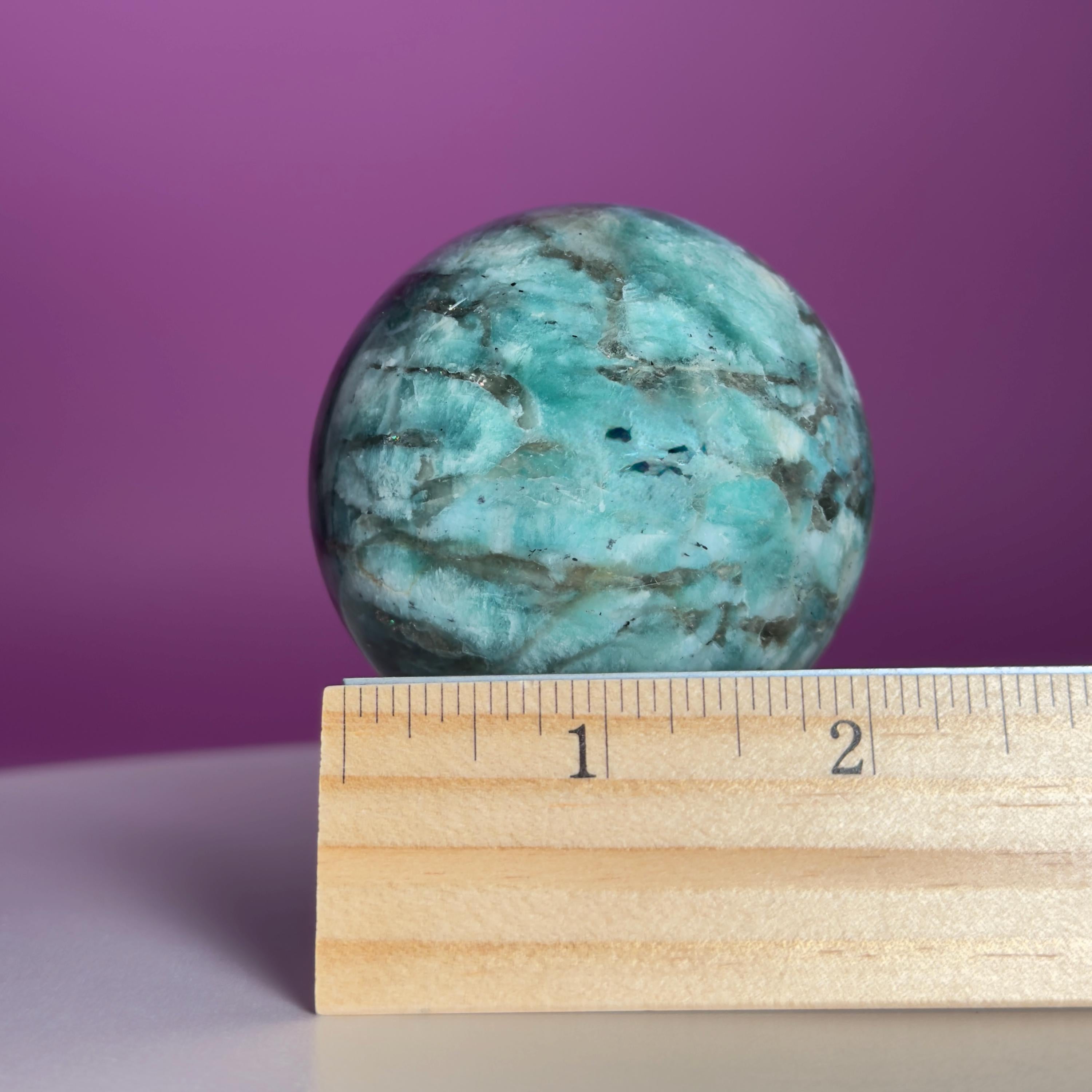 Amazonite & Smoky Quartz Sphere with Acrylic Stand – 66mm Collector Crystal