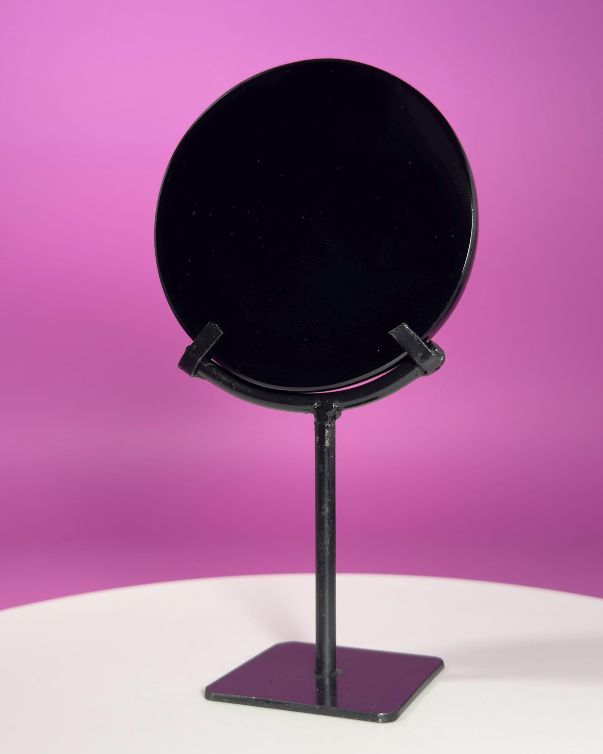 Black Obsidian Mirror with Metal Stand | Natural Scrying Mirror | Crystal Altar Decor | Meditation Tool