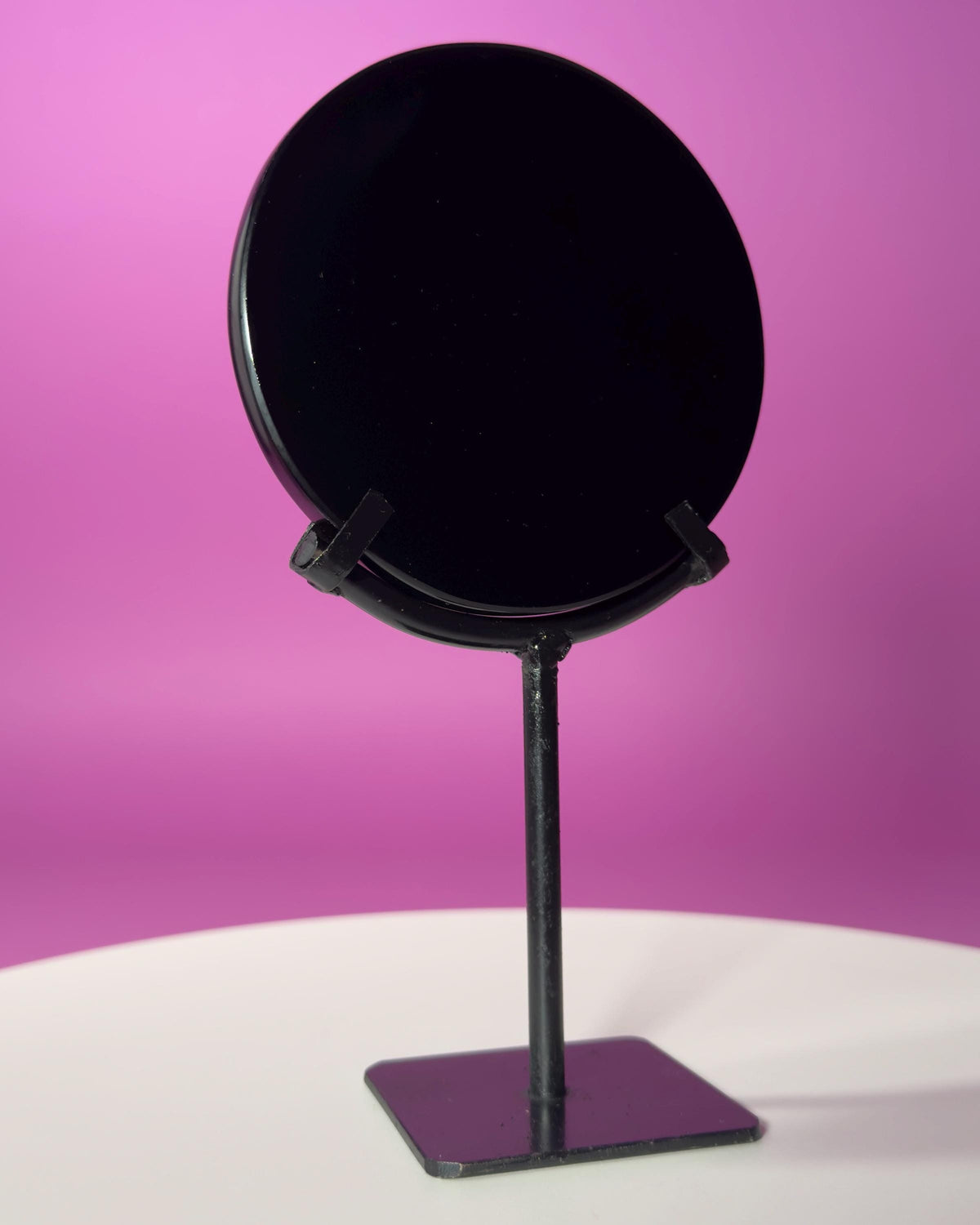 Black Obsidian Mirror with Metal Stand | Natural Scrying Mirror | Crystal Altar Decor | Meditation Tool