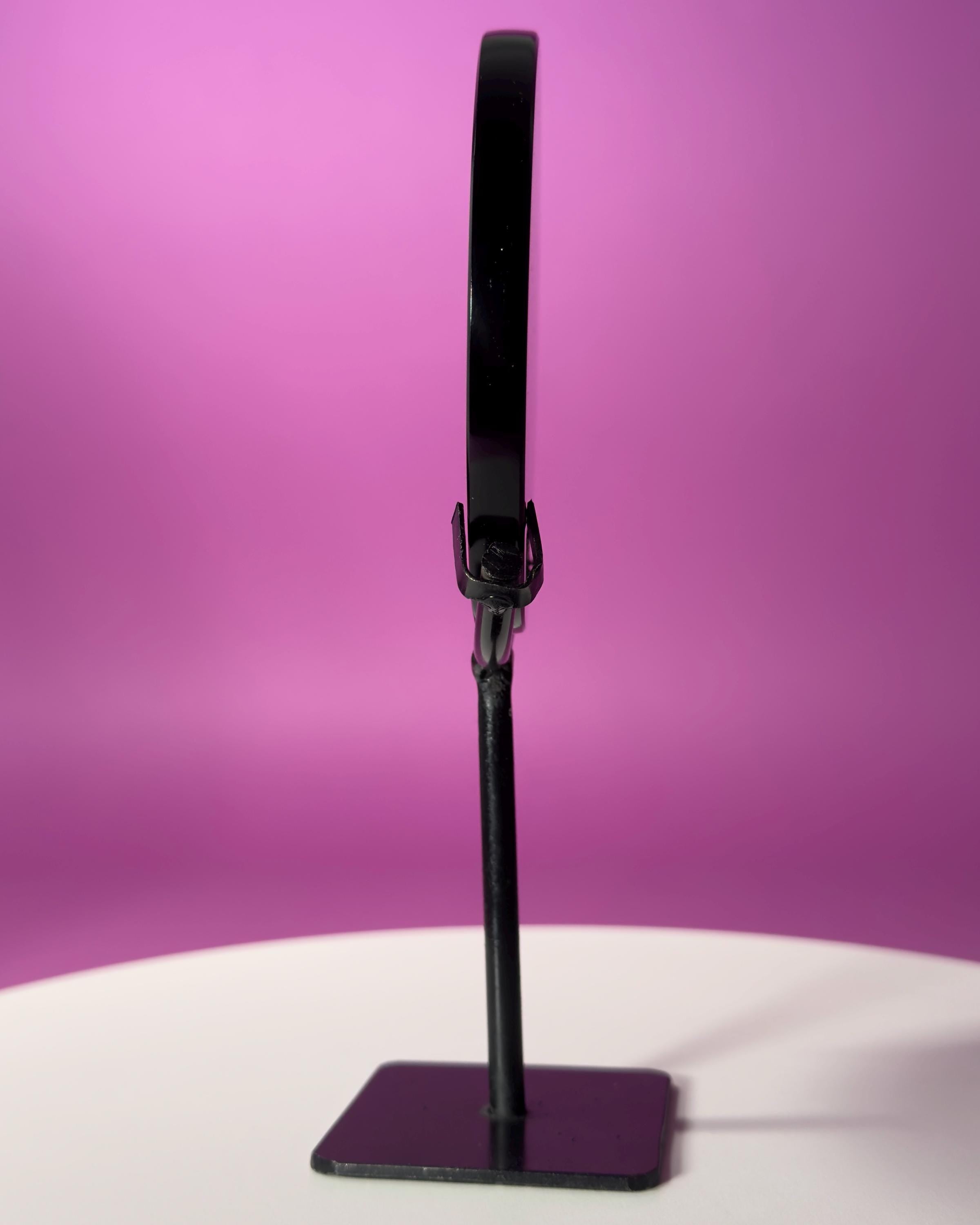 Black Obsidian Scrying Mirror with Black Metal Display Stand