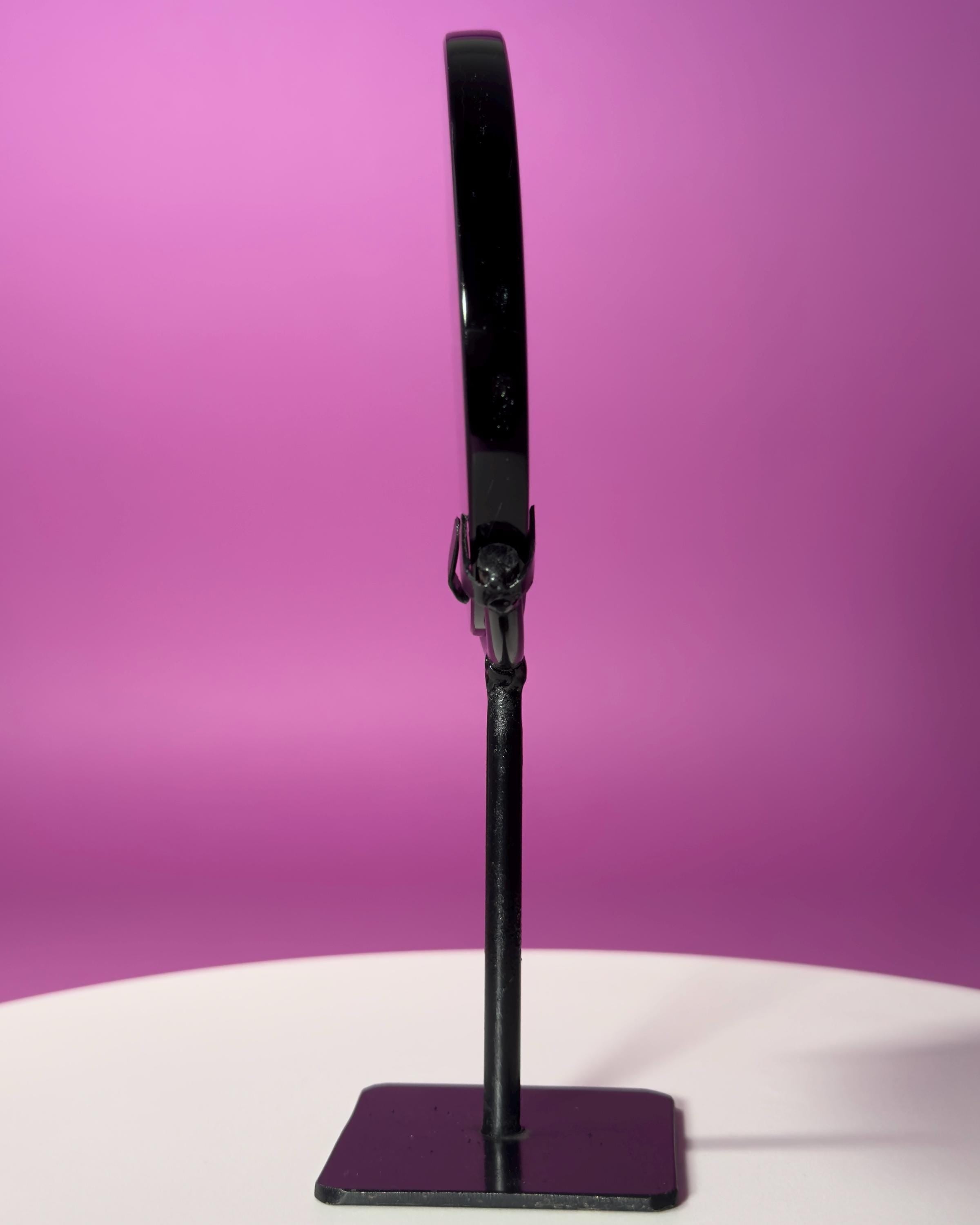 Black Obsidian Scrying Mirror with Black Metal Display Stand