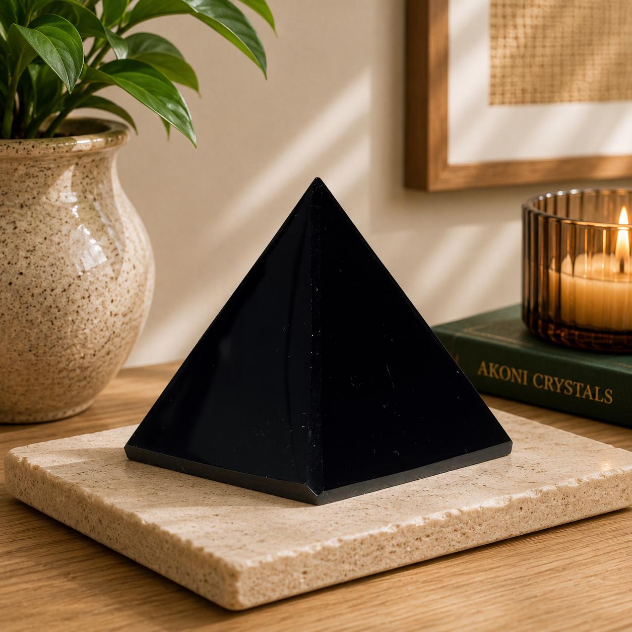 Black Obsidian Pyramid from Mexico | Protection Crystal for Grounding Energy