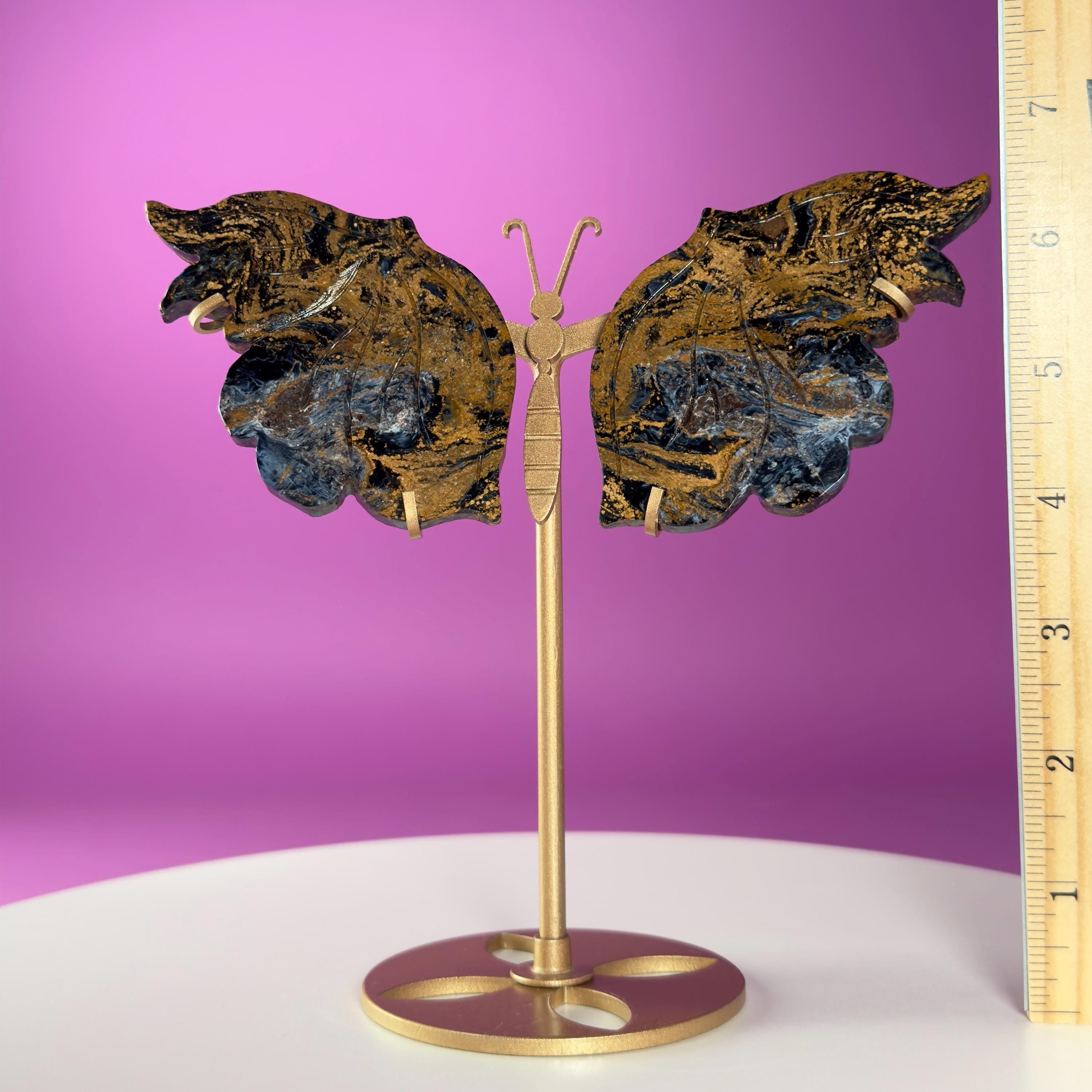 Namibian Pietersite Butterfly with Gold Metal Display Stand