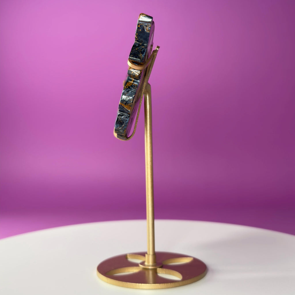 Namibian Pietersite Butterfly with Gold Metal Display Stand