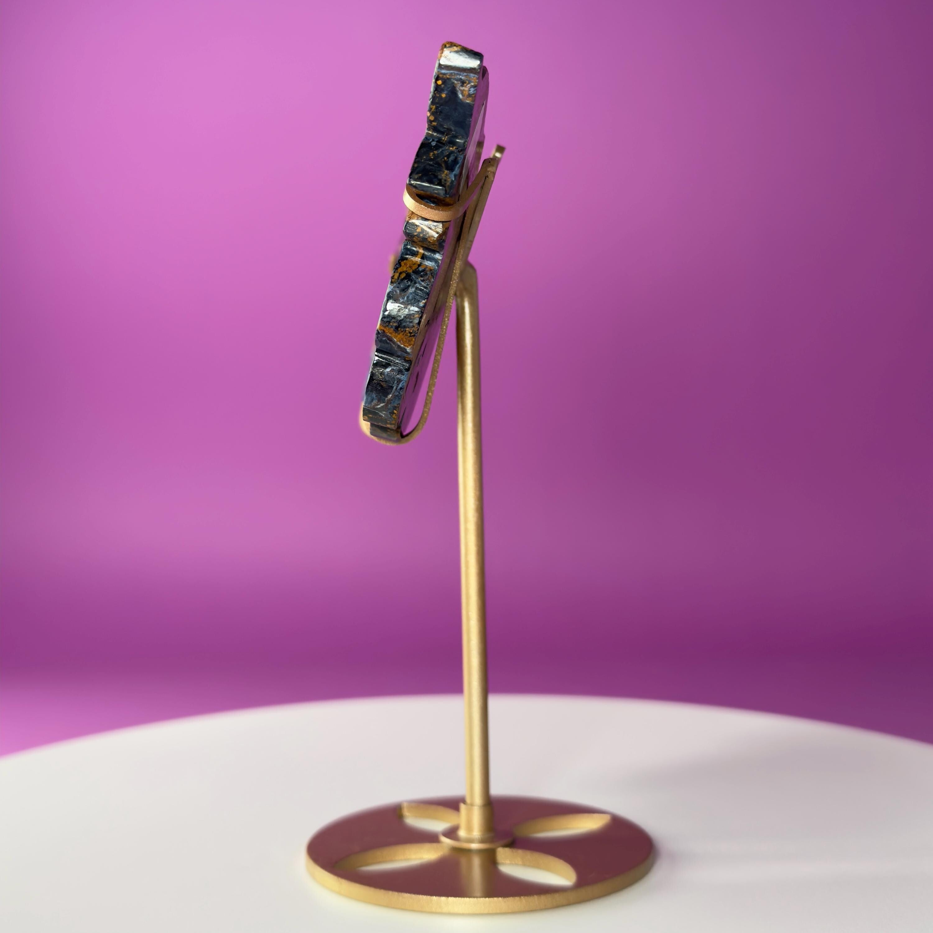 Namibian Pietersite Butterfly with Gold Metal Display Stand
