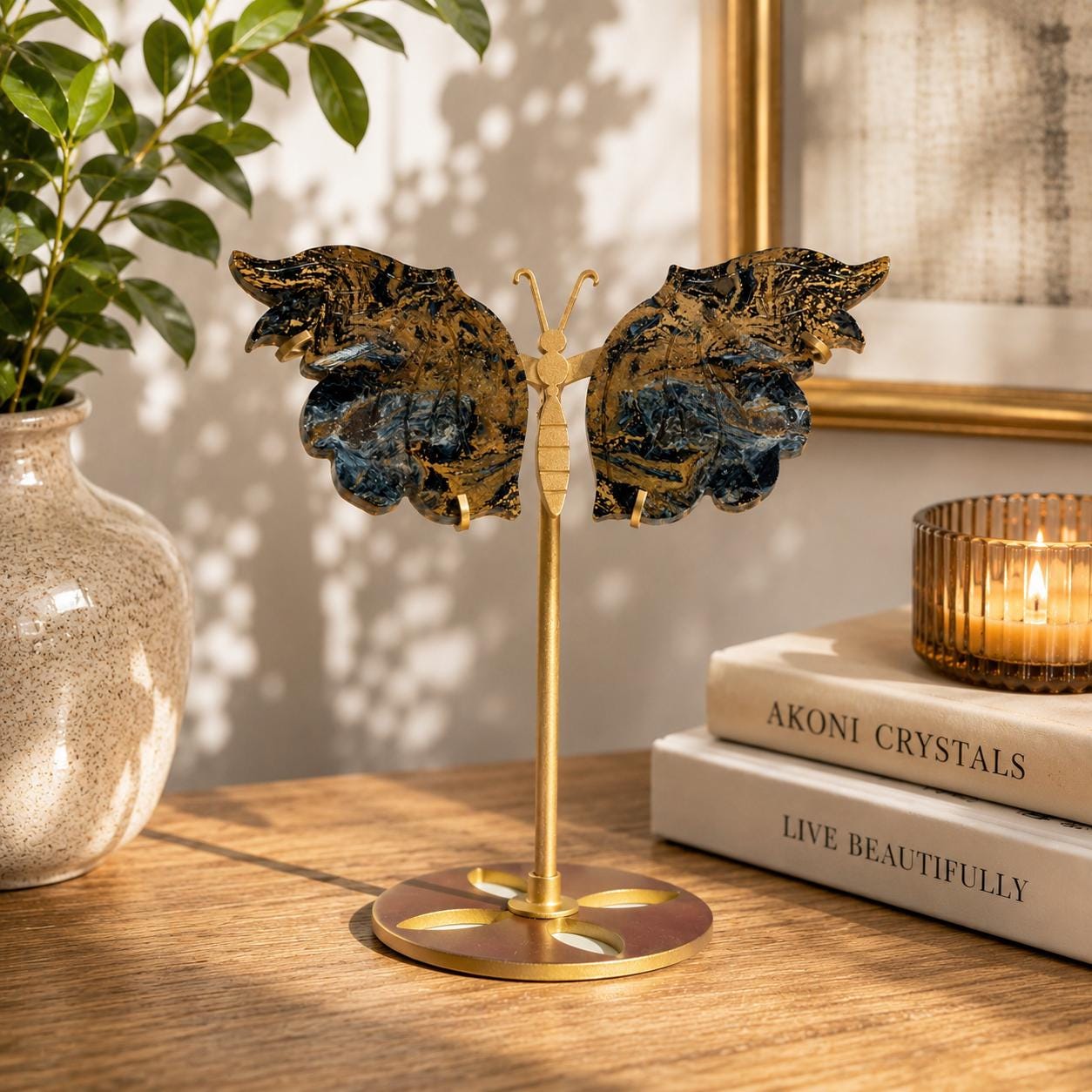 Namibian Pietersite Butterfly with Gold Metal Display Stand