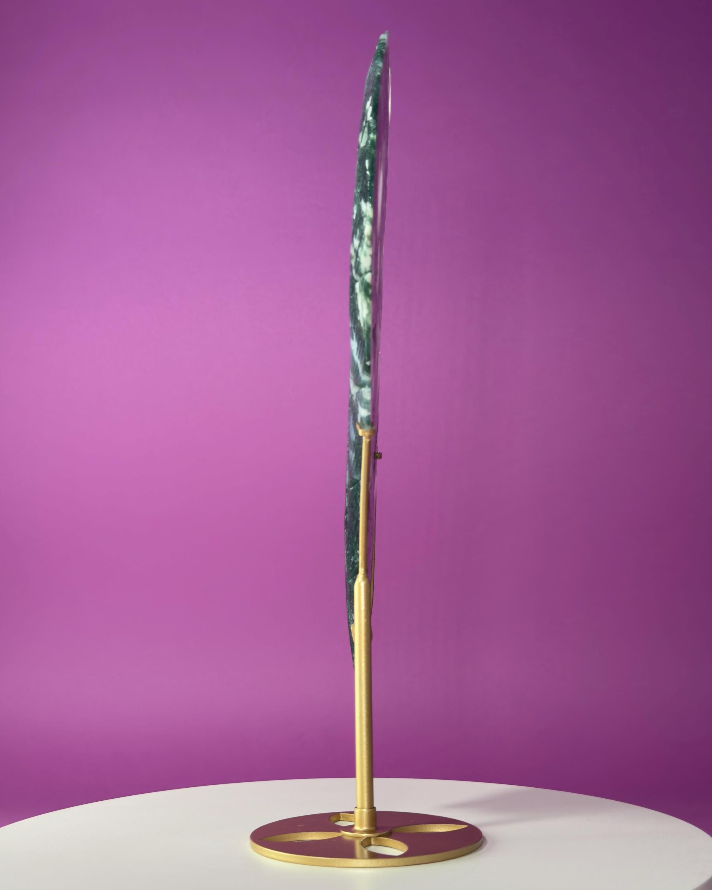 Large Moss Agate Feather on Gold Display Stand | Collector Crystal Décor