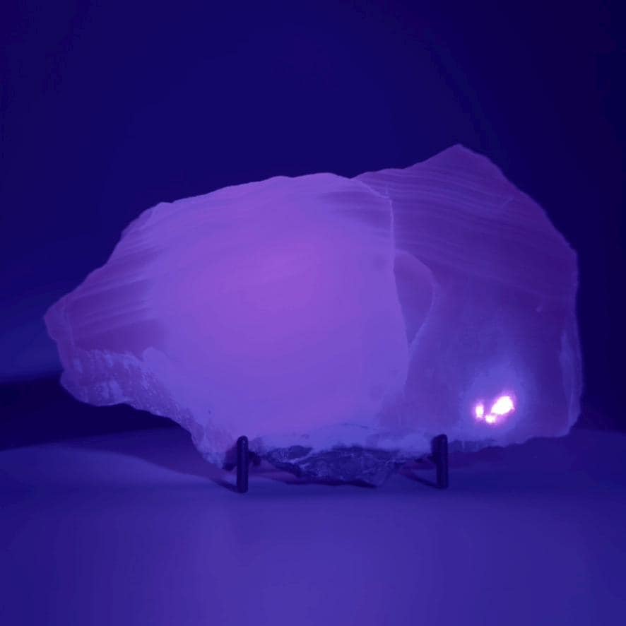 Green Calcite Slab from Mexico | UV Reactive Crystal Display | With Metal Stand