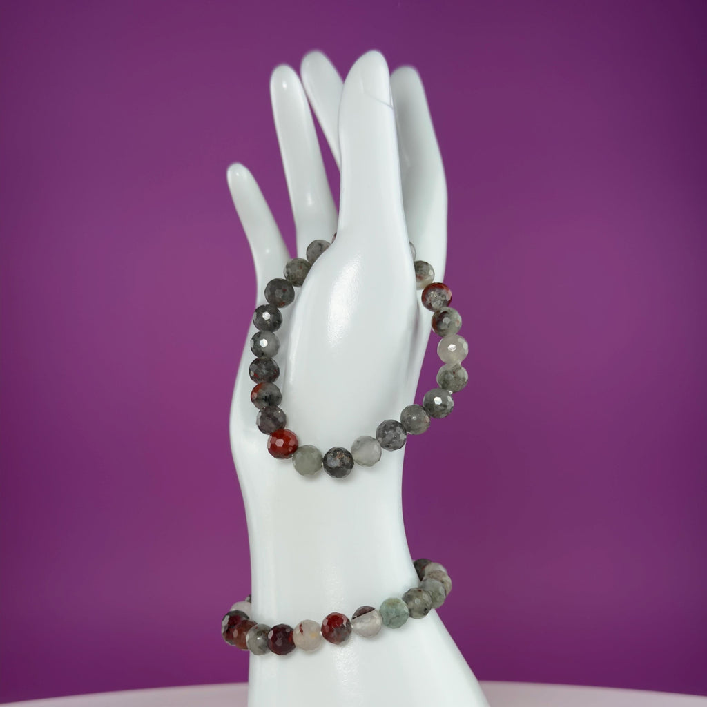 Dragon Blood Jasper Faceted Bracelet – Natural 8.2mm Gemstone Stretch Bracelet