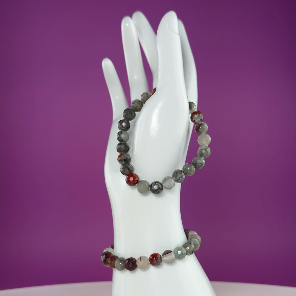 Dragon Blood Jasper Faceted Bracelet – Natural 8.2mm Gemstone Stretch Bracelet