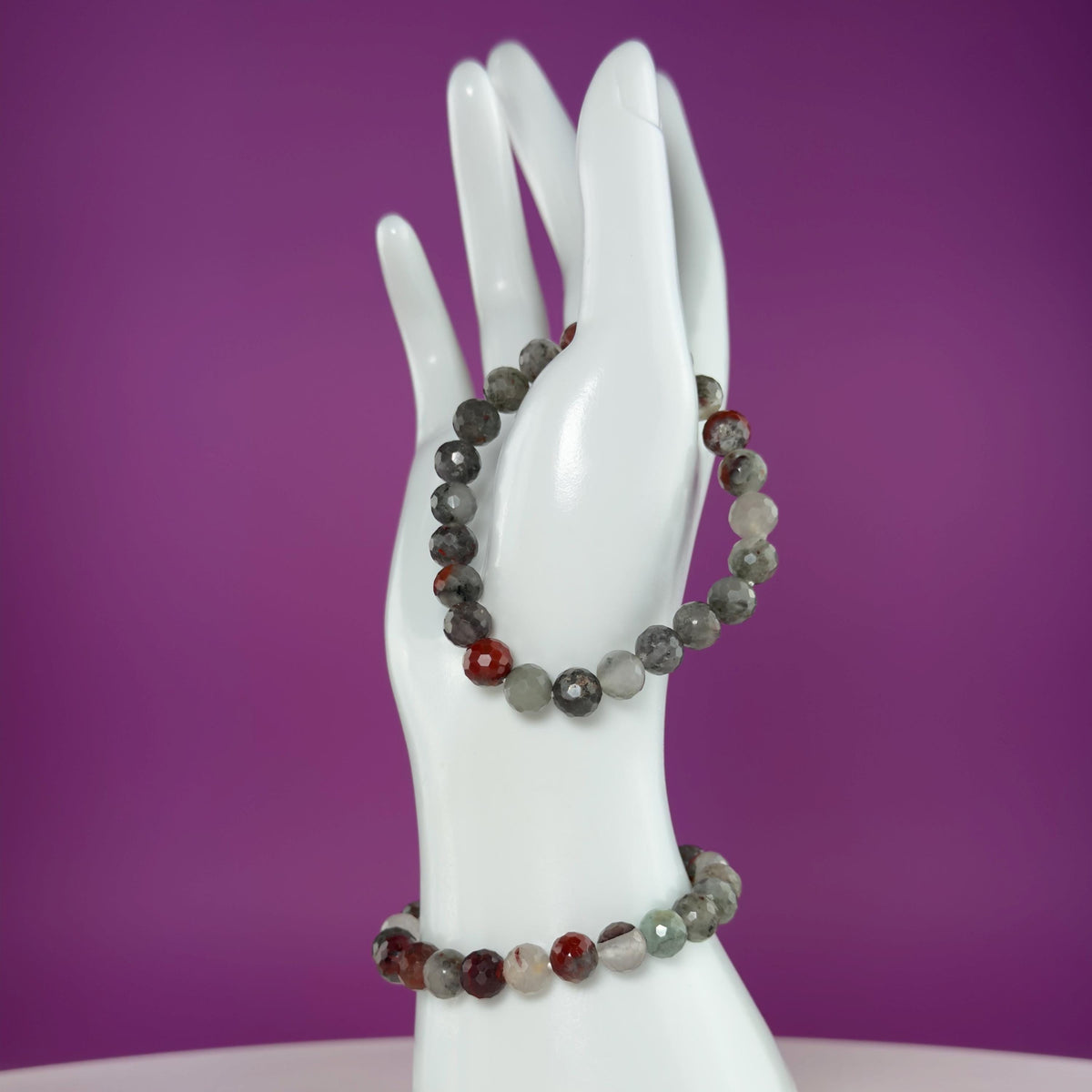 Dragon Blood Jasper Faceted Bracelet – Natural 8.2mm Gemstone Stretch Bracelet