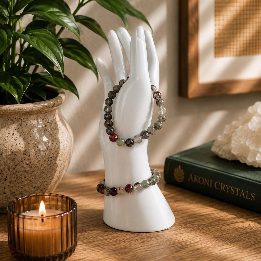 Dragon Blood Jasper Faceted Bracelet – Natural 8.2mm Gemstone Stretch Bracelet