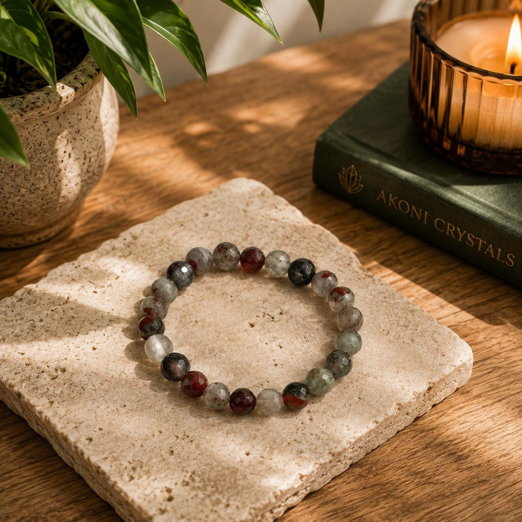 Dragon Blood Jasper Faceted Bracelet – Natural 8.2mm Gemstone Stretch Bracelet