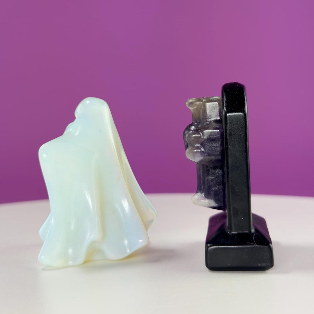 Opalite Ghost & Obsidian Headstone with Amethyst Skull Cross Set