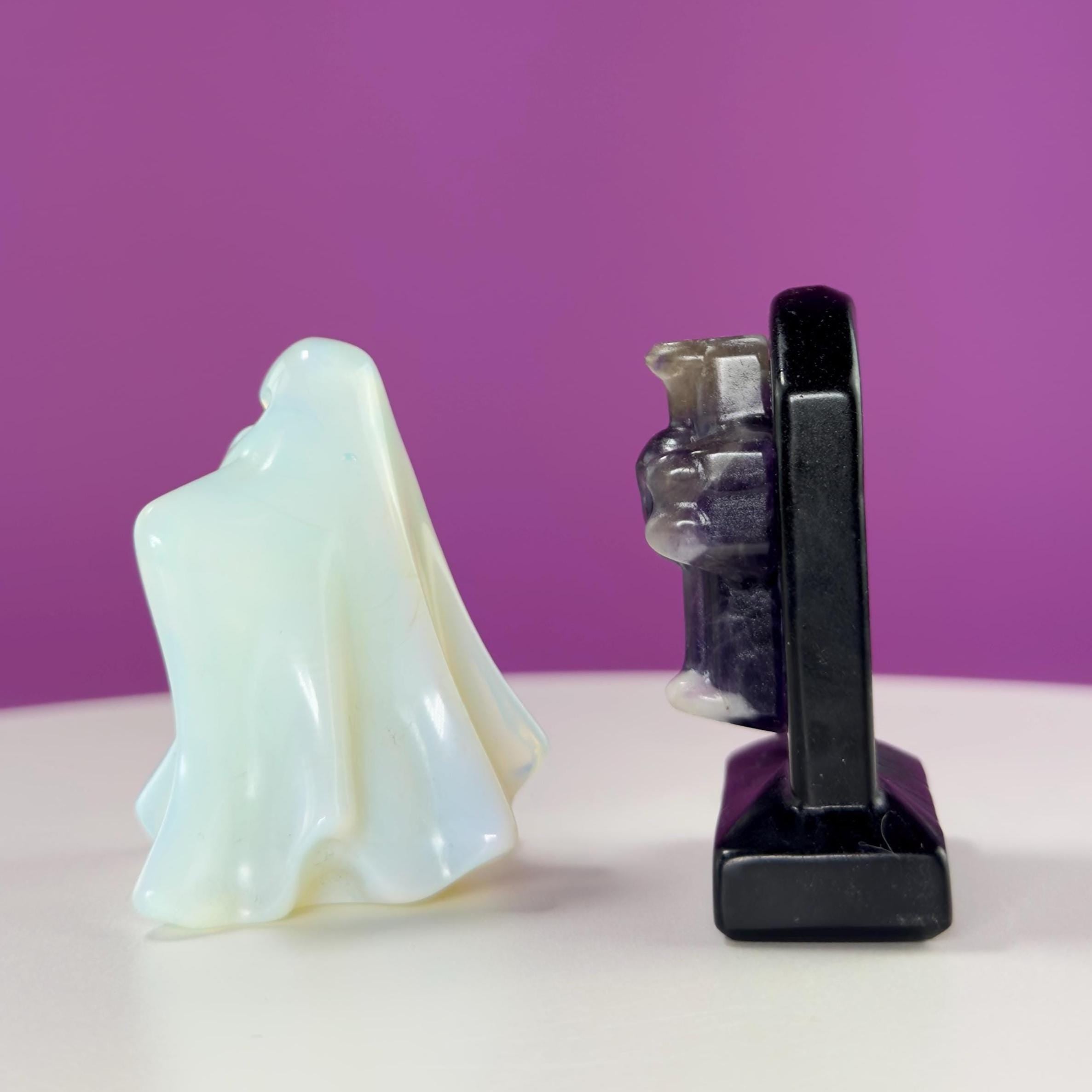 Opalite Ghost & Obsidian Headstone with Amethyst Skull Cross Set