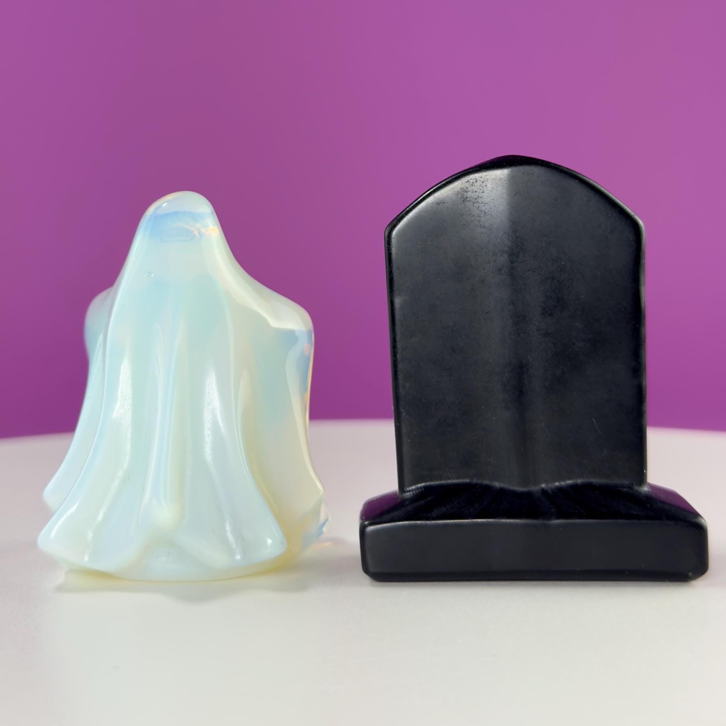 Opalite Ghost & Obsidian Headstone with Amethyst Skull Cross Set