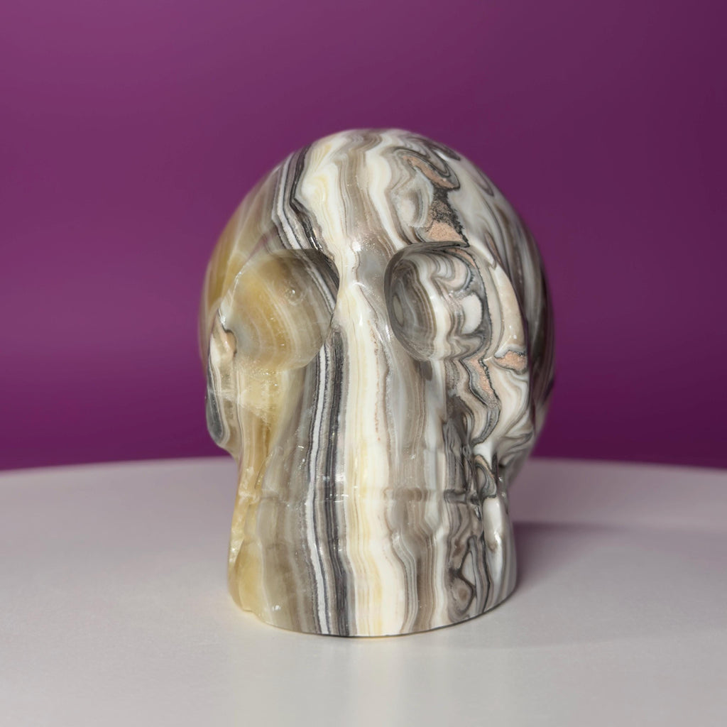 Zebra Calcite Skull from Mexico | Large Banded Crystal Skull | Collector Display