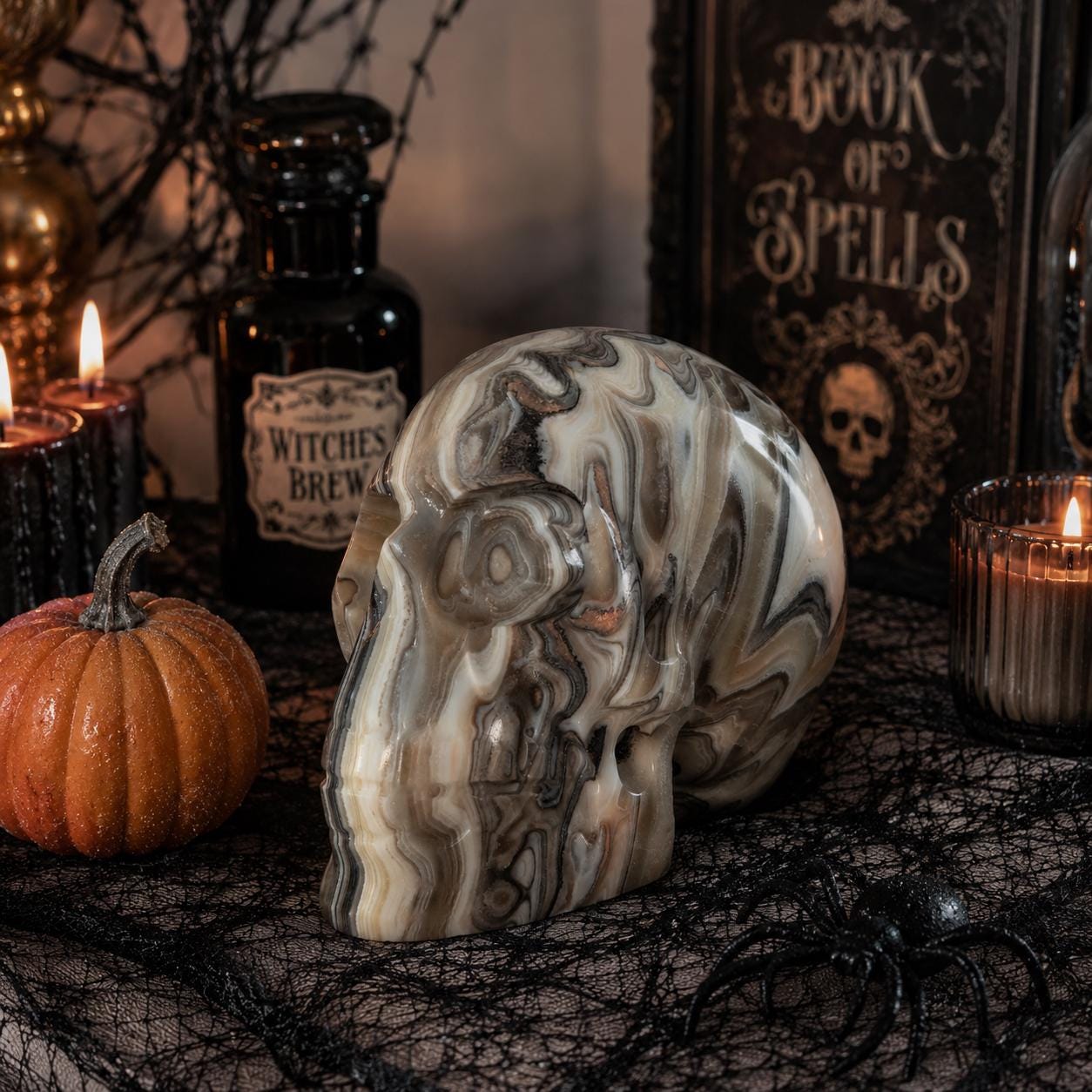 Zebra Calcite Skull from Mexico | Large Banded Crystal Skull | Collector Display