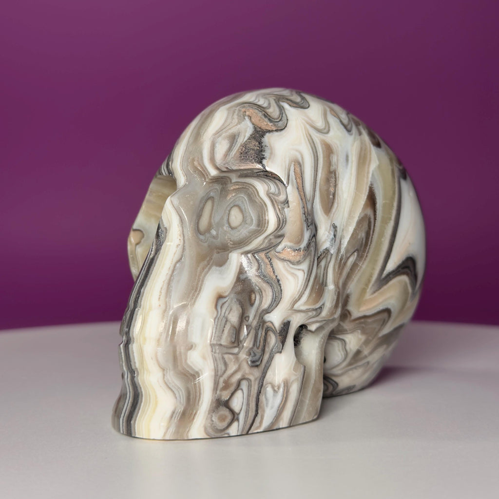 Zebra Calcite Skull from Mexico | Large Banded Crystal Skull | Collector Display