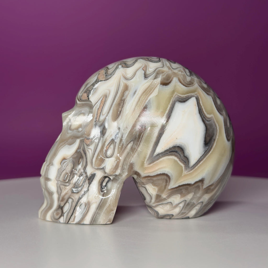 Zebra Calcite Skull from Mexico | Large Banded Crystal Skull | Collector Display
