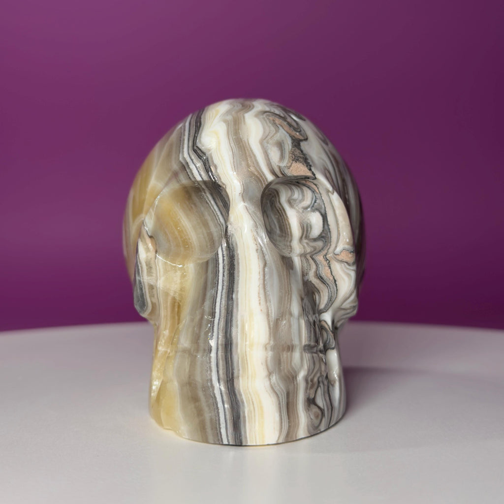 Zebra Calcite Skull from Mexico | Large Banded Crystal Skull | Collector Display