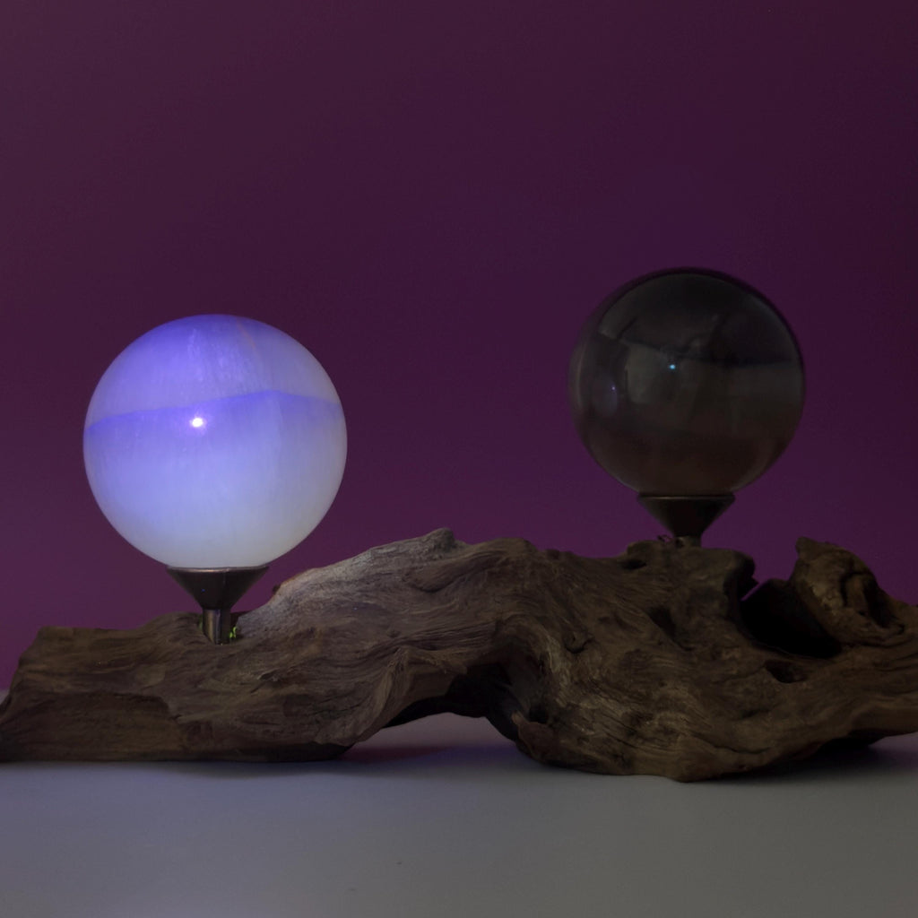 Phantom Fluorite Spheres | UV Reactive Pair | Root Stand | 423g