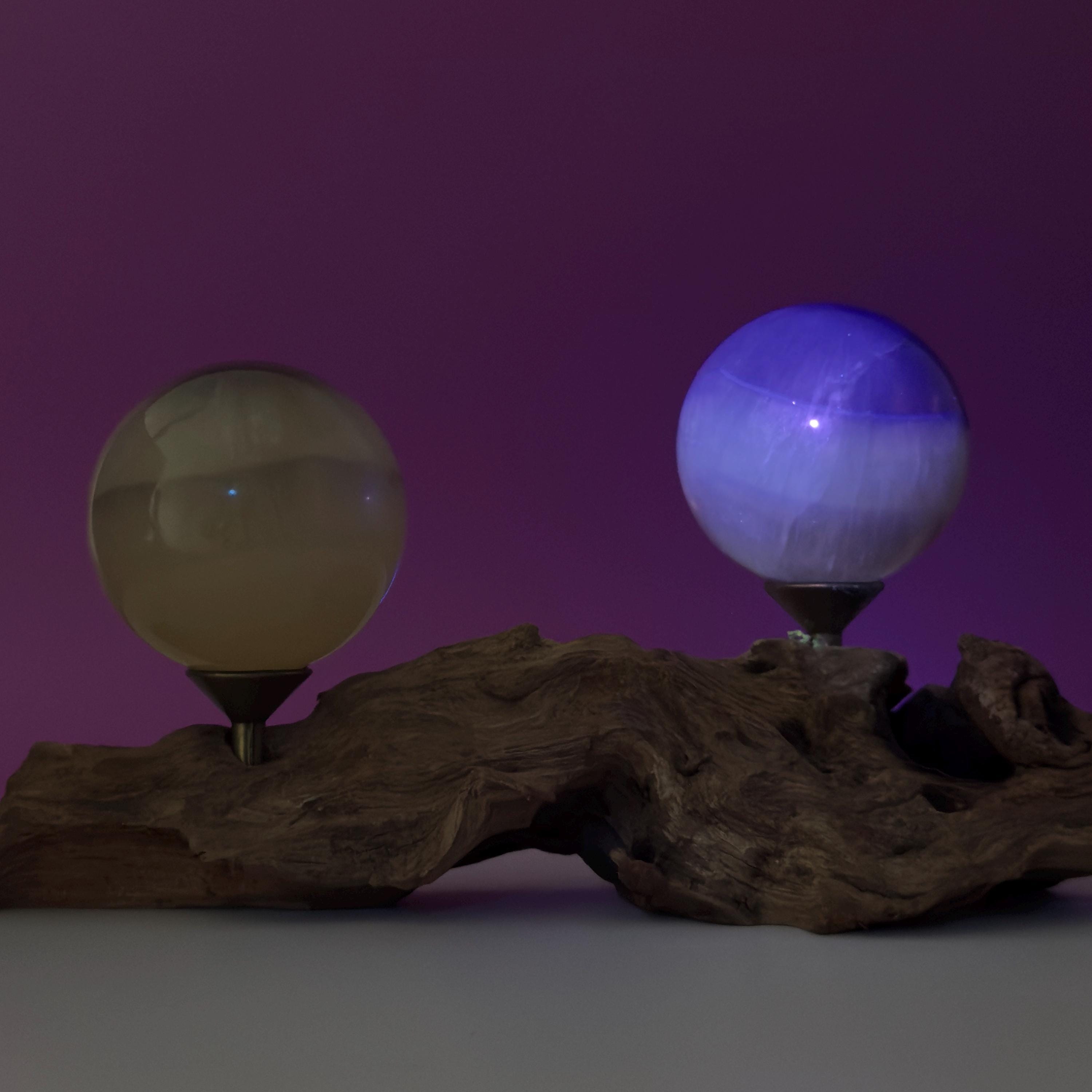 Phantom Fluorite Spheres | UV Reactive Pair | Root Stand | 423g