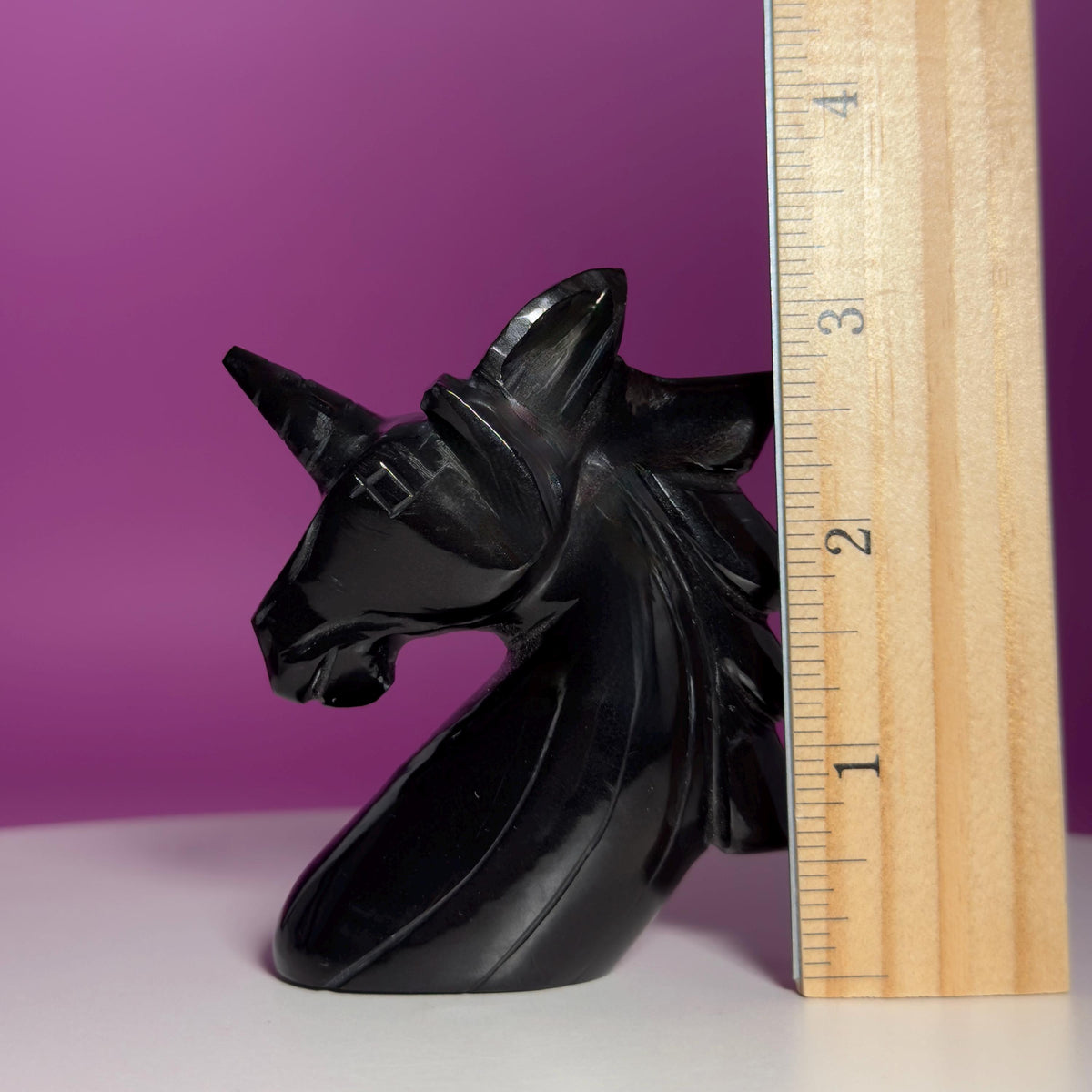 Black Obsidian Unicorn Carving – Polished Crystal Figurine