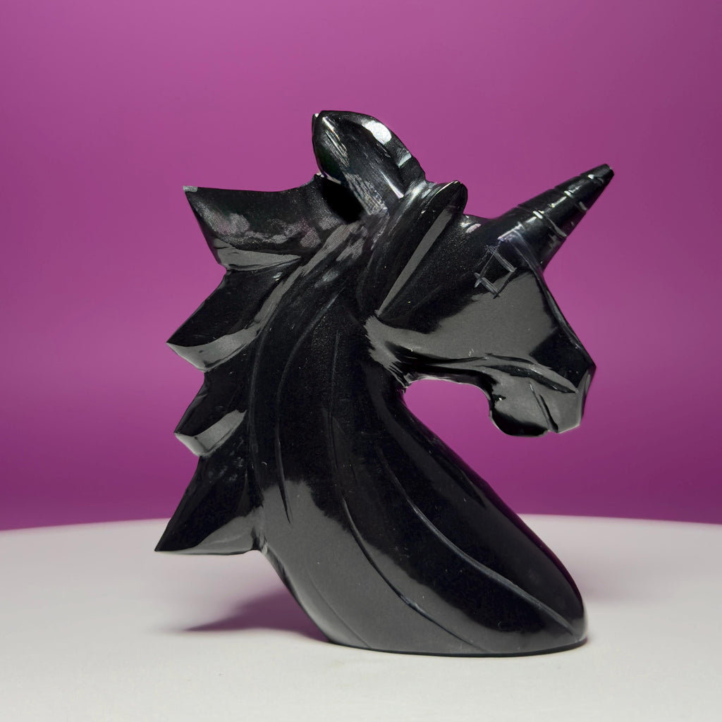 Black Obsidian Unicorn Carving – Polished Crystal Figurine