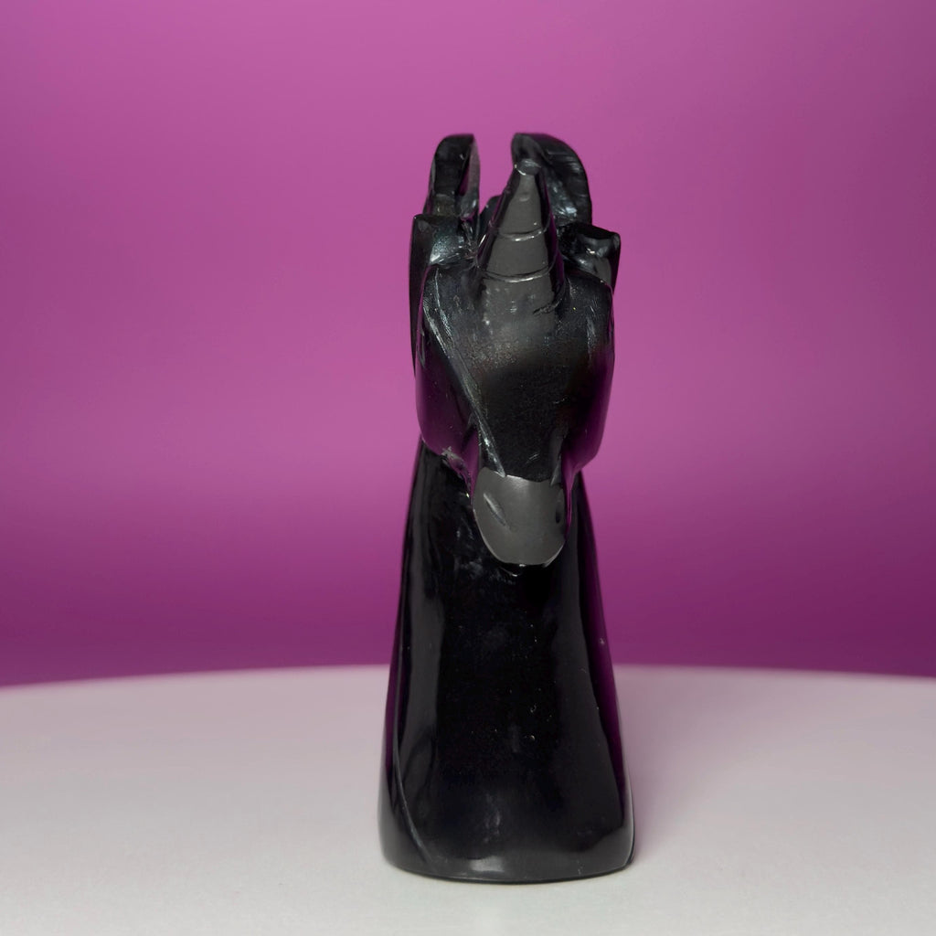 Black Obsidian Unicorn Carving – Polished Crystal Figurine