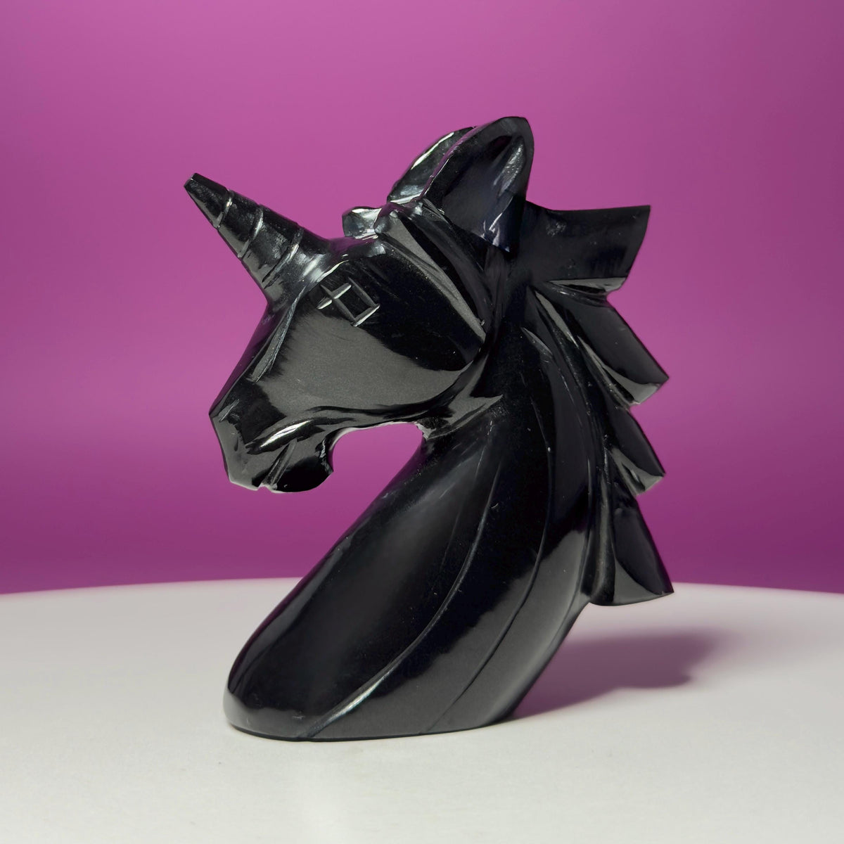 Black Obsidian Unicorn Carving – Polished Crystal Figurine