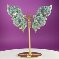 Moss Agate Butterfly Wings on Gold Stand