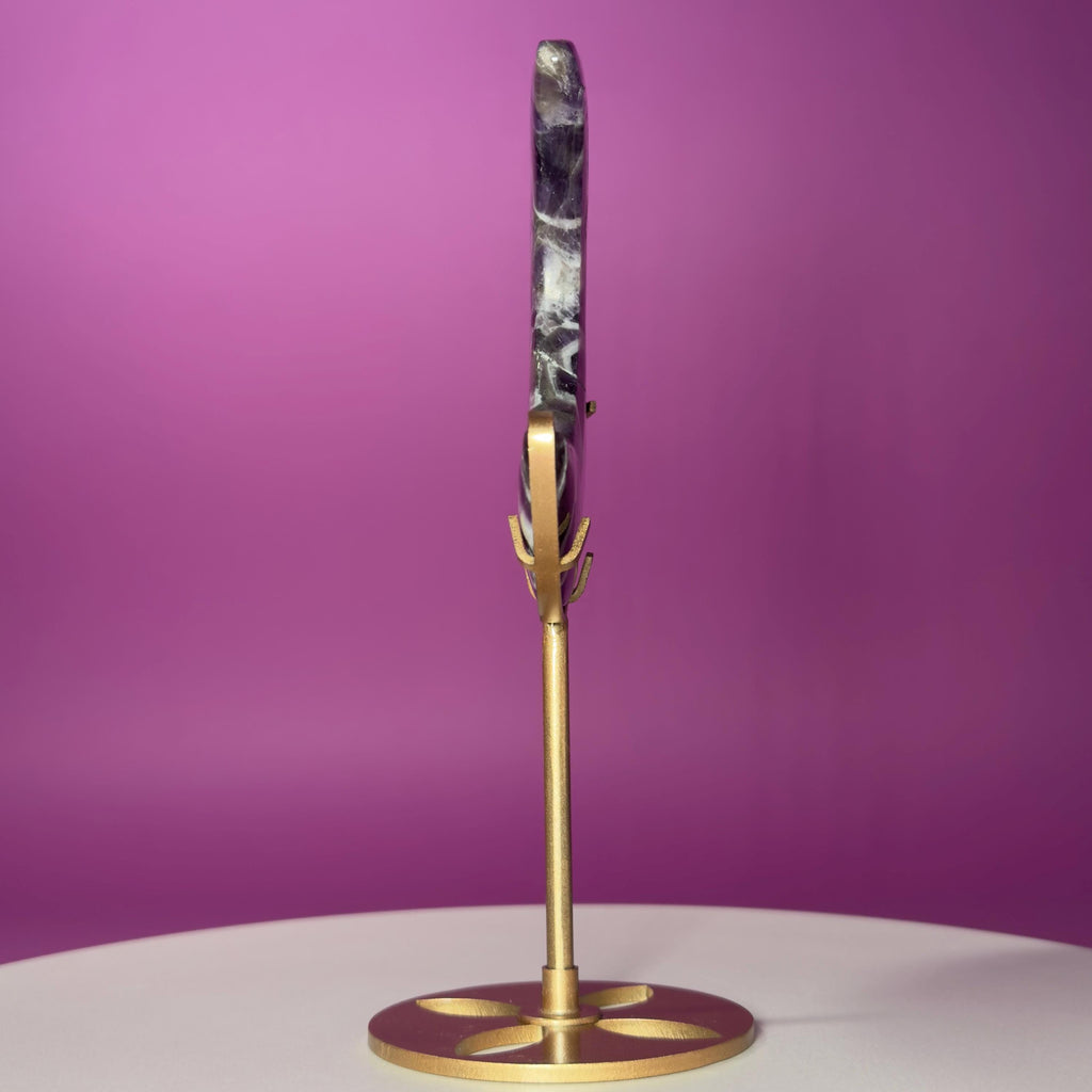 Dream Amethyst Crescent Moon on Gold Metal Stand