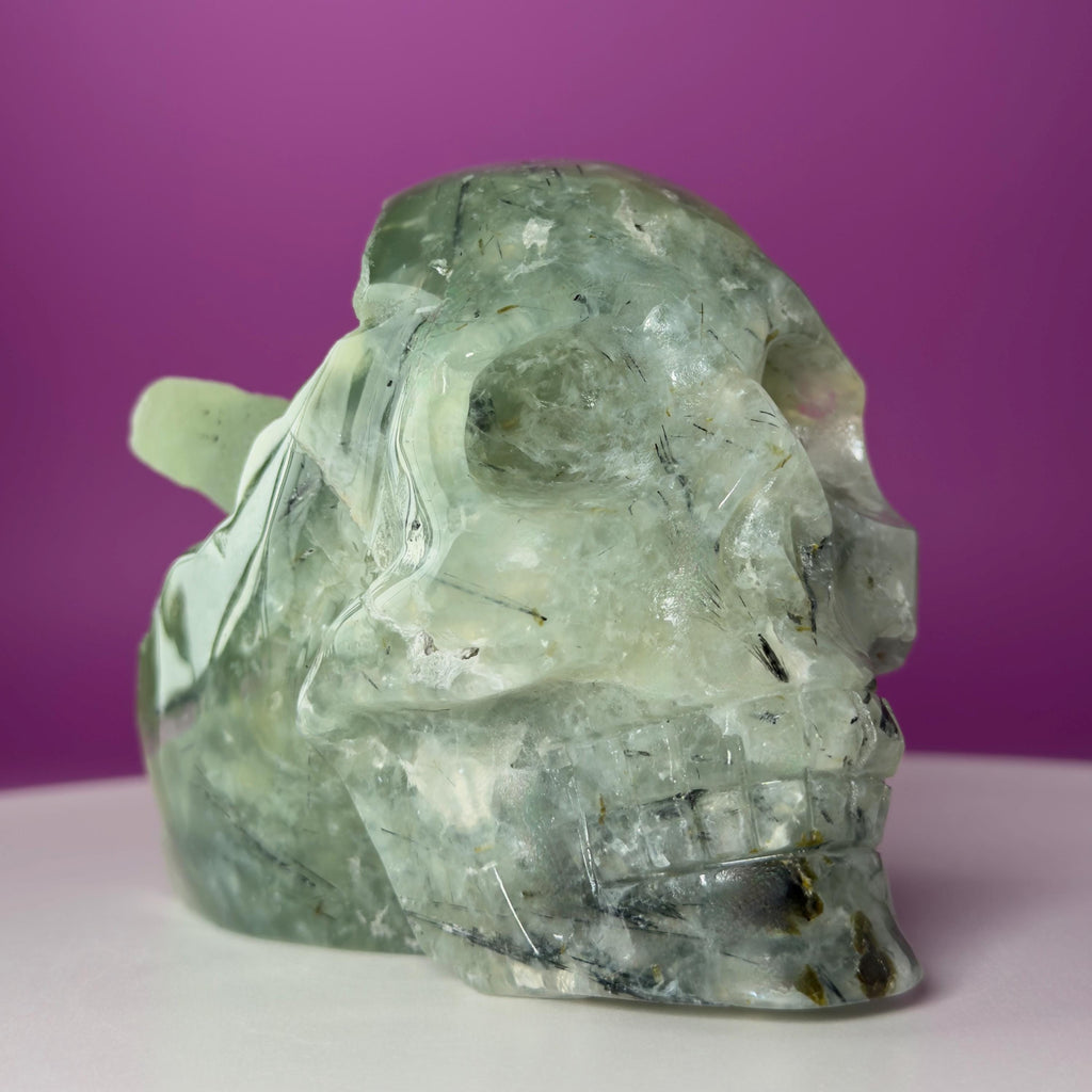 Prehnite Skull with Natural Matrix & Inclusions | Large Crystal Skull