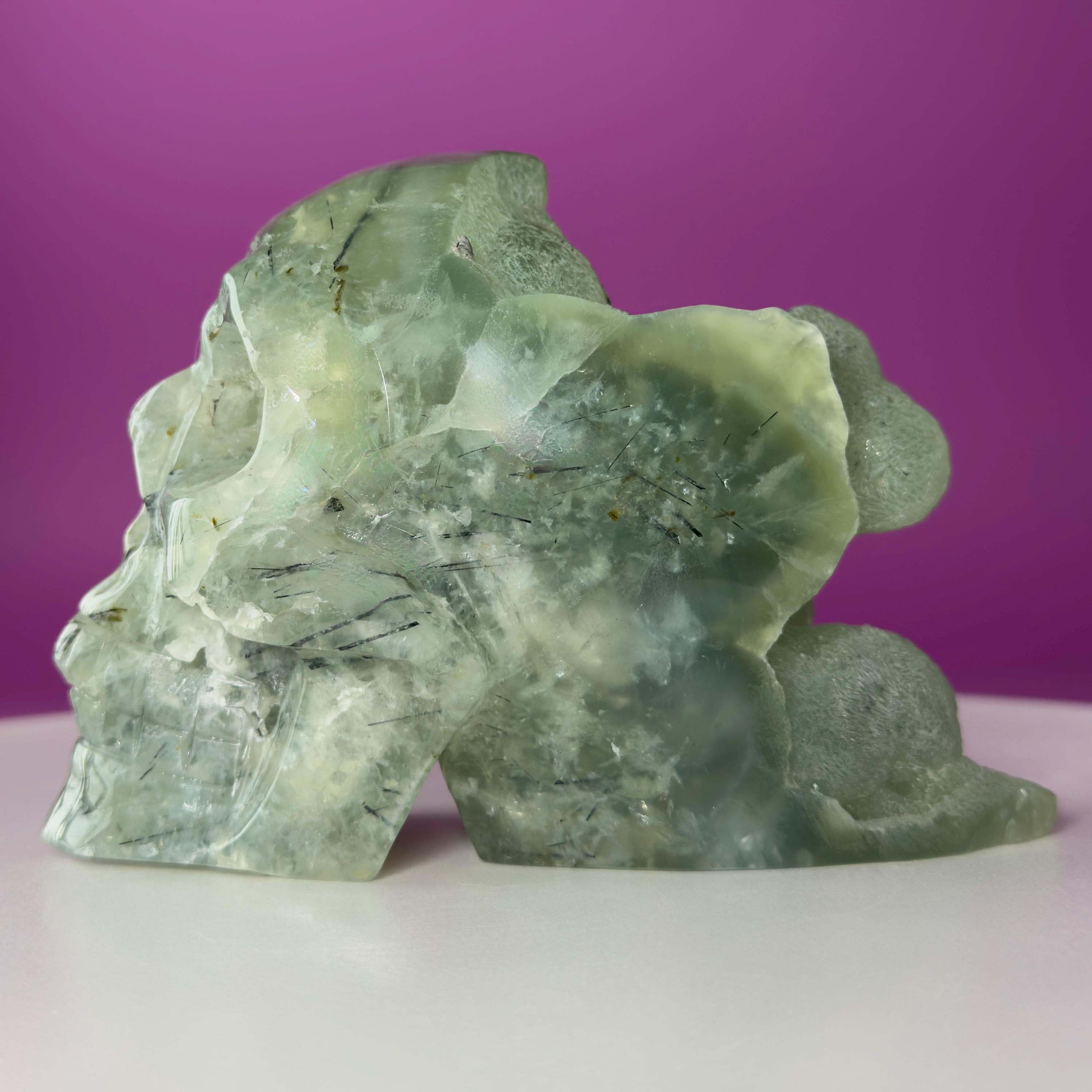 Prehnite Skull with Natural Matrix & Inclusions | Large Crystal Skull