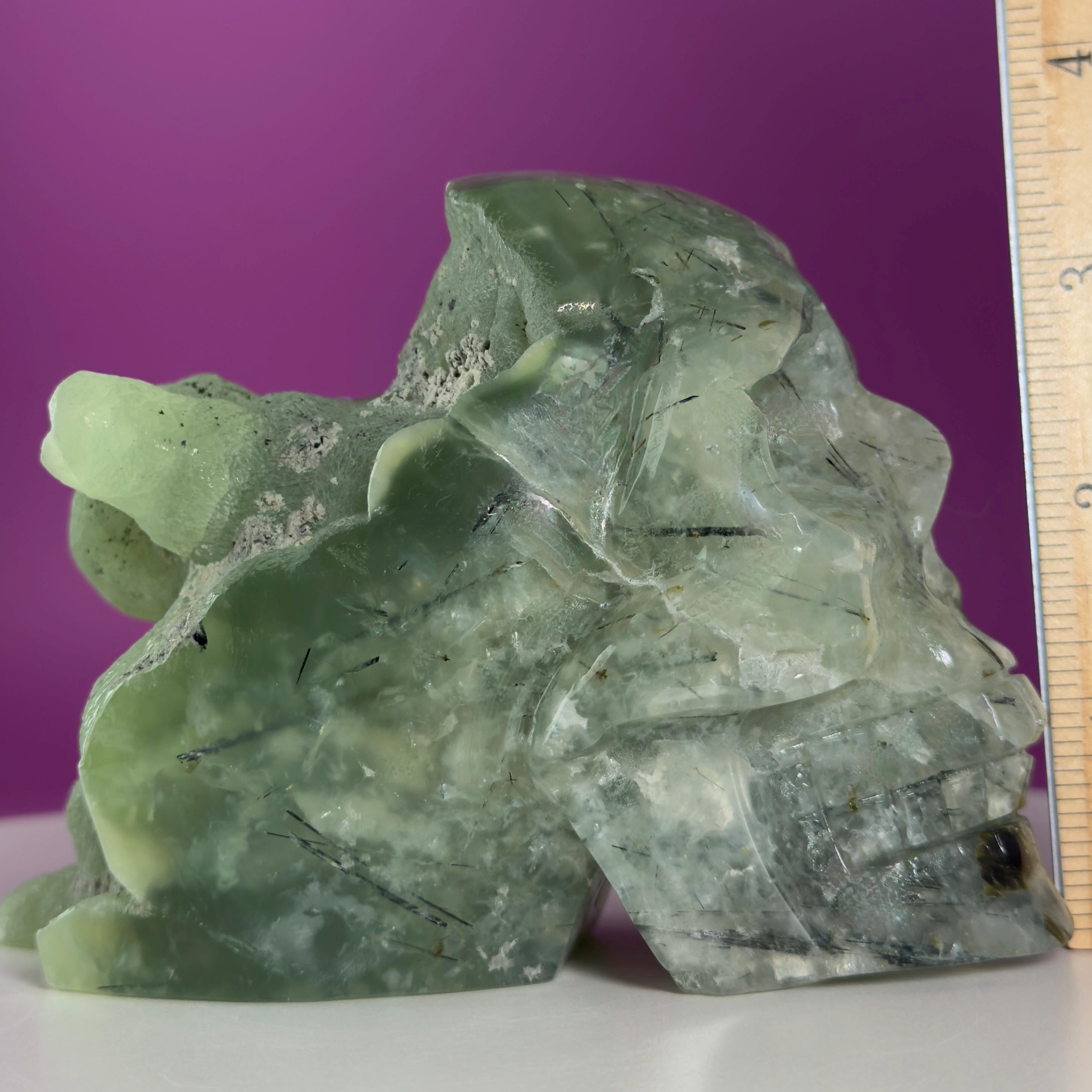 Prehnite Skull with Natural Matrix & Inclusions | Large Crystal Skull