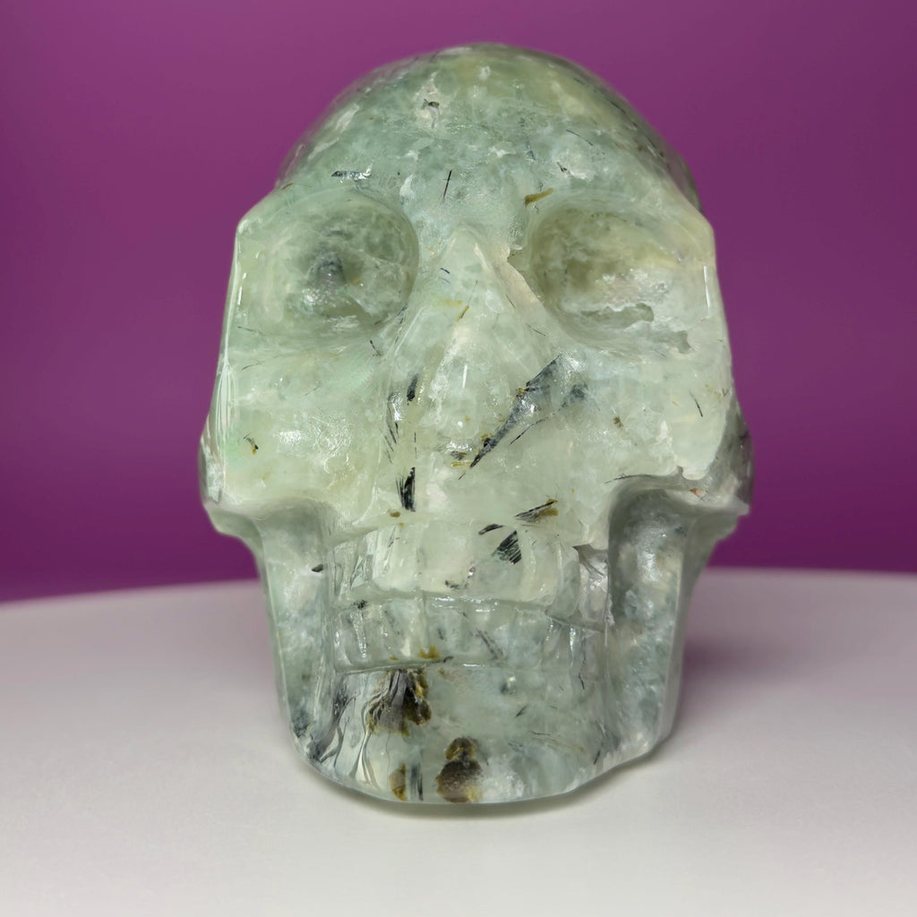 Prehnite Skull with Natural Matrix & Inclusions | Large Crystal Skull